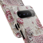 Cover Protettiva Botanica Vintage Rosa per Google Pixel con Leopardo Floreale e Luna