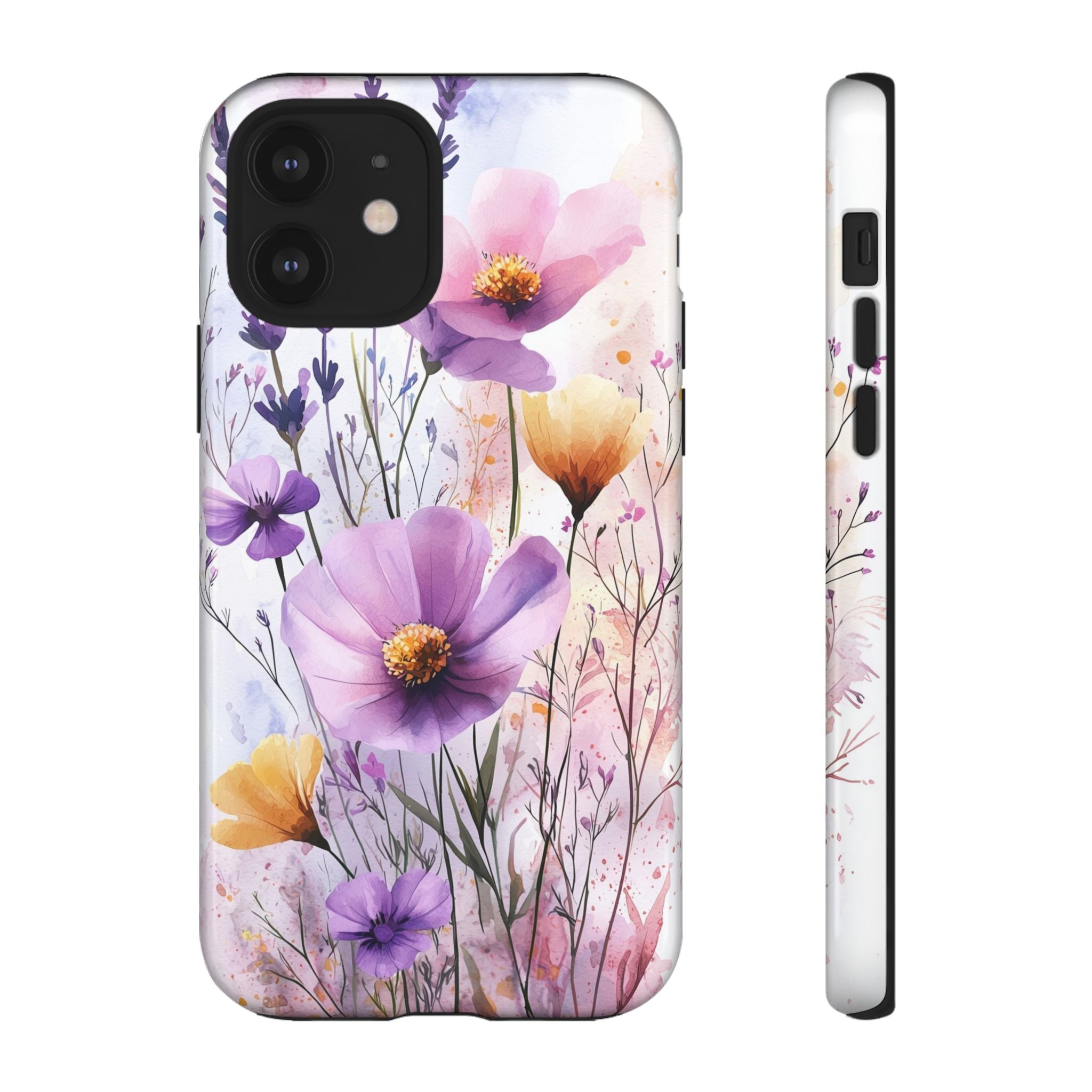 Floral Watercolour Tough iPhone Case | Purple & Yellow Wildflowers