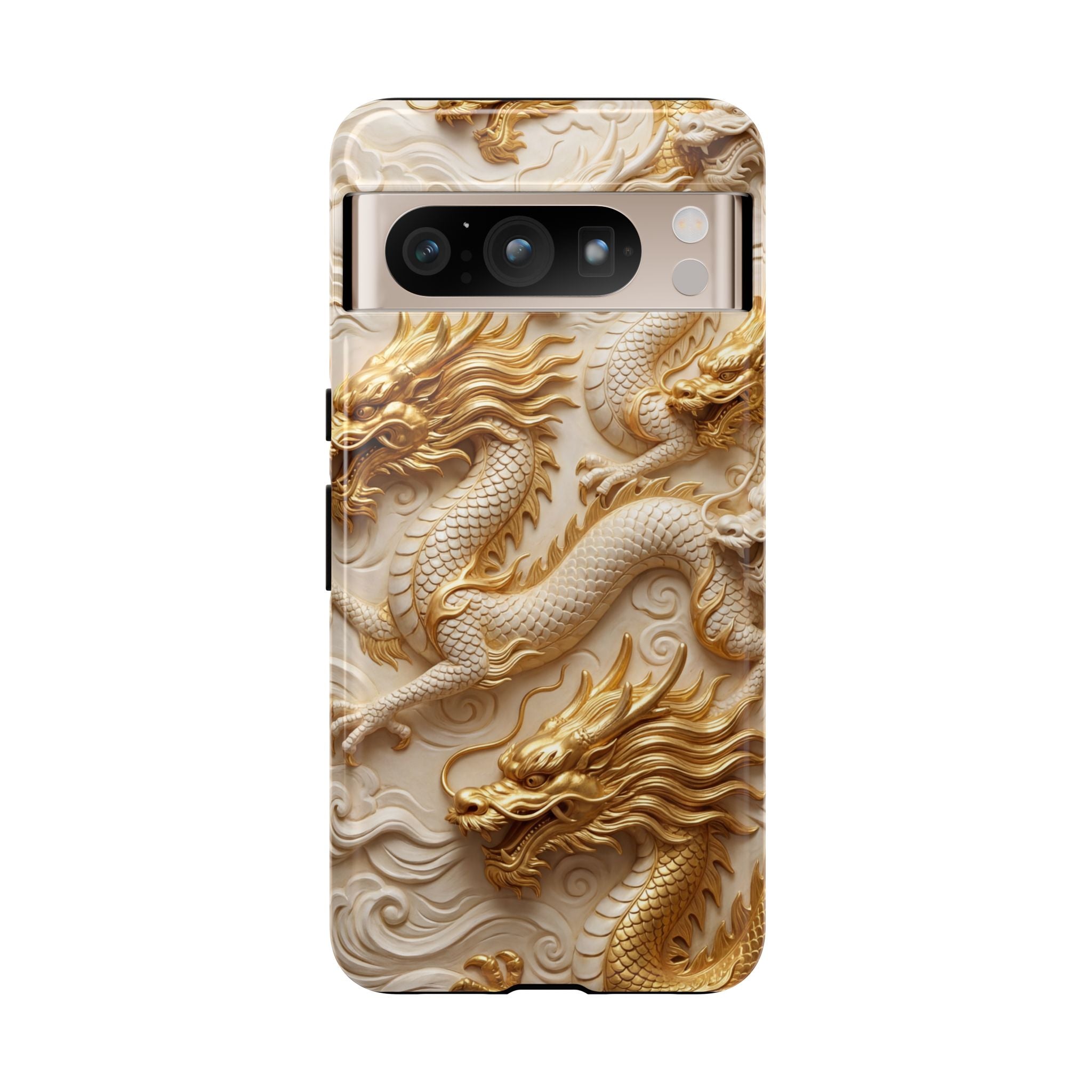 Dragon Relief Google Pixel Case — Gold Carved Dragon Protective Cover
