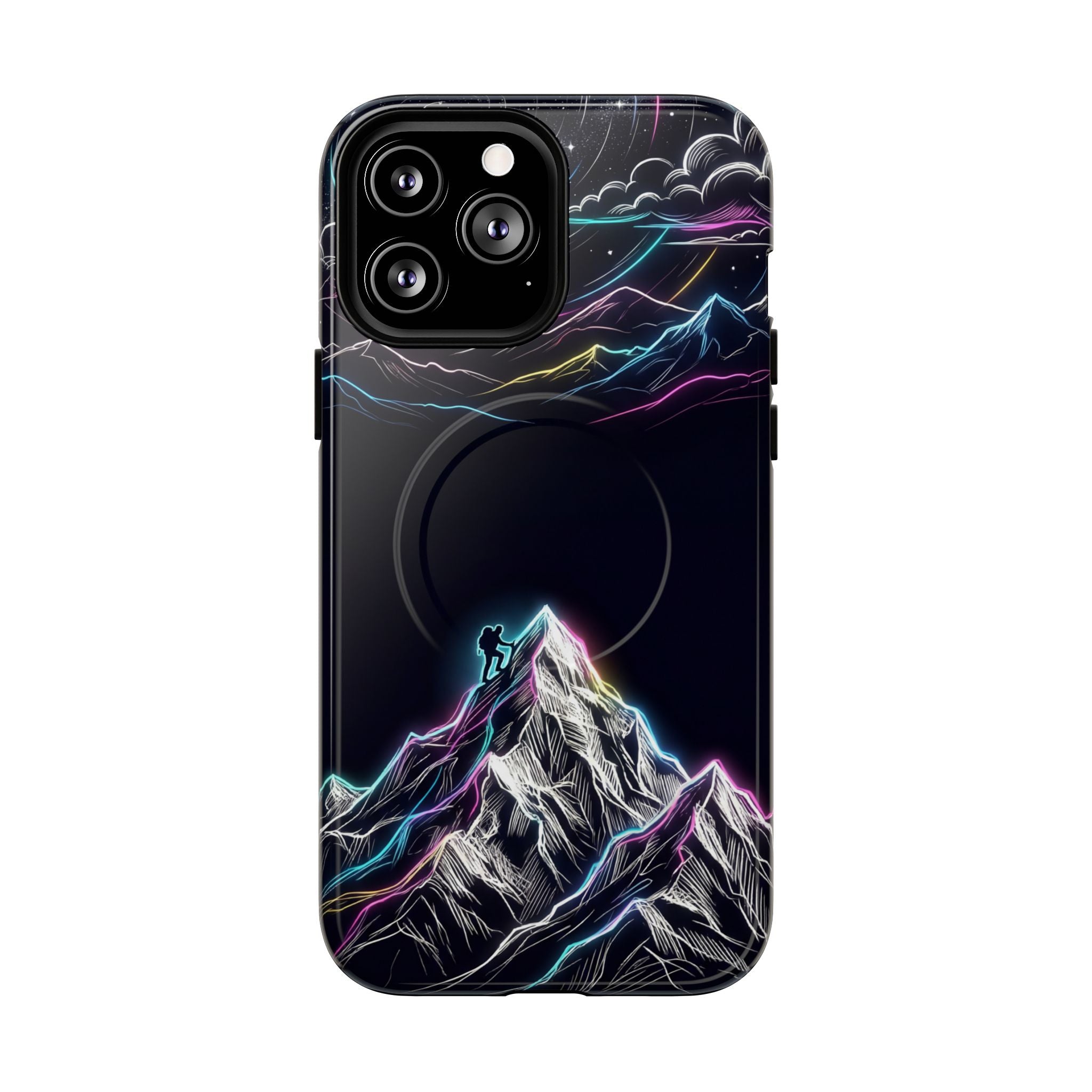 Mount Everest Neon MagSafe iPhone Case | Dark Cosmic Climber Protective Cover
