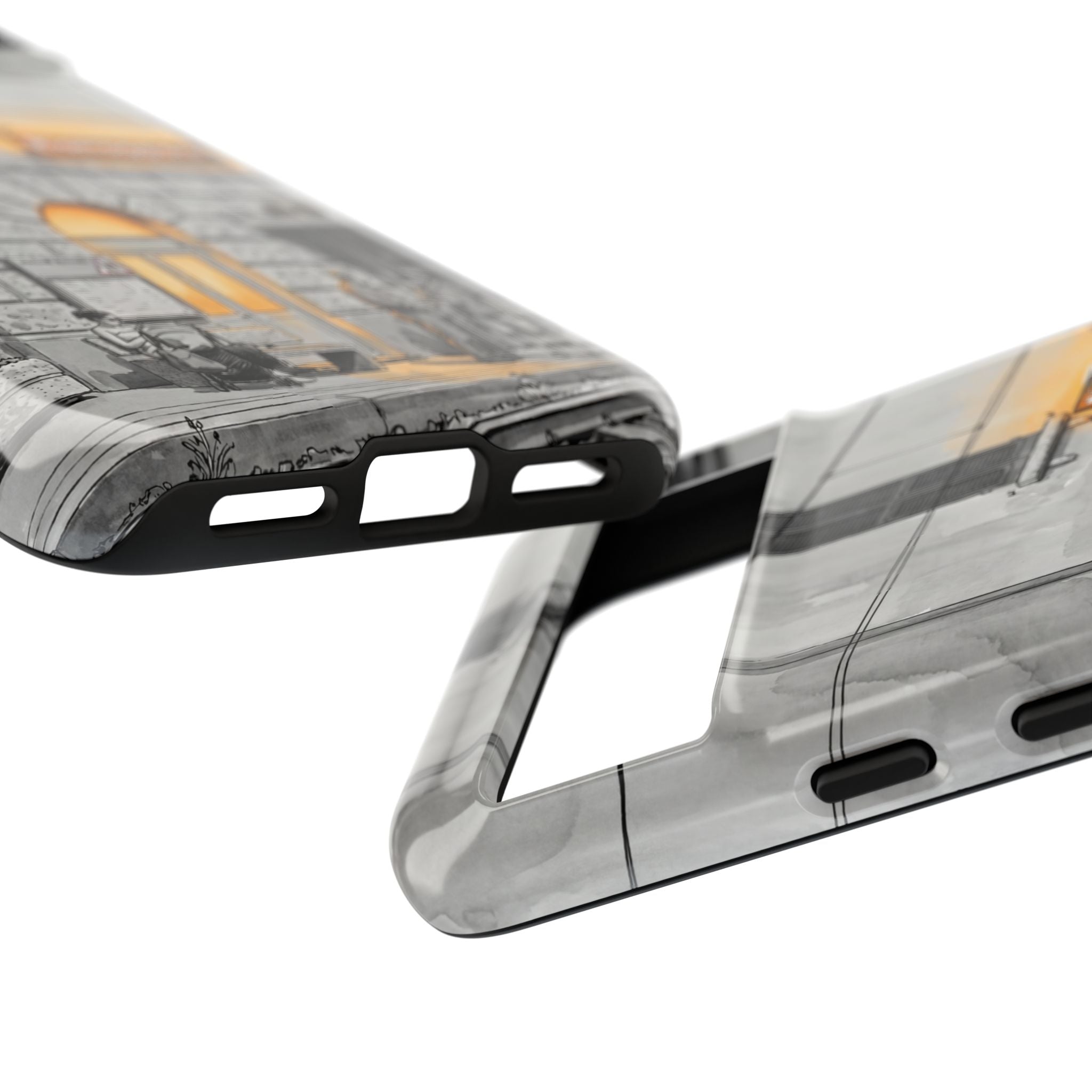 Cinque Terre Train Station Google Pixel Case | Black & White Sketch with Warm Yellow Accents