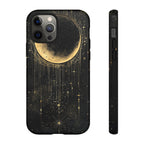 Moonlit Crescent Tough iPhone Case | Gold Stars Night Sky