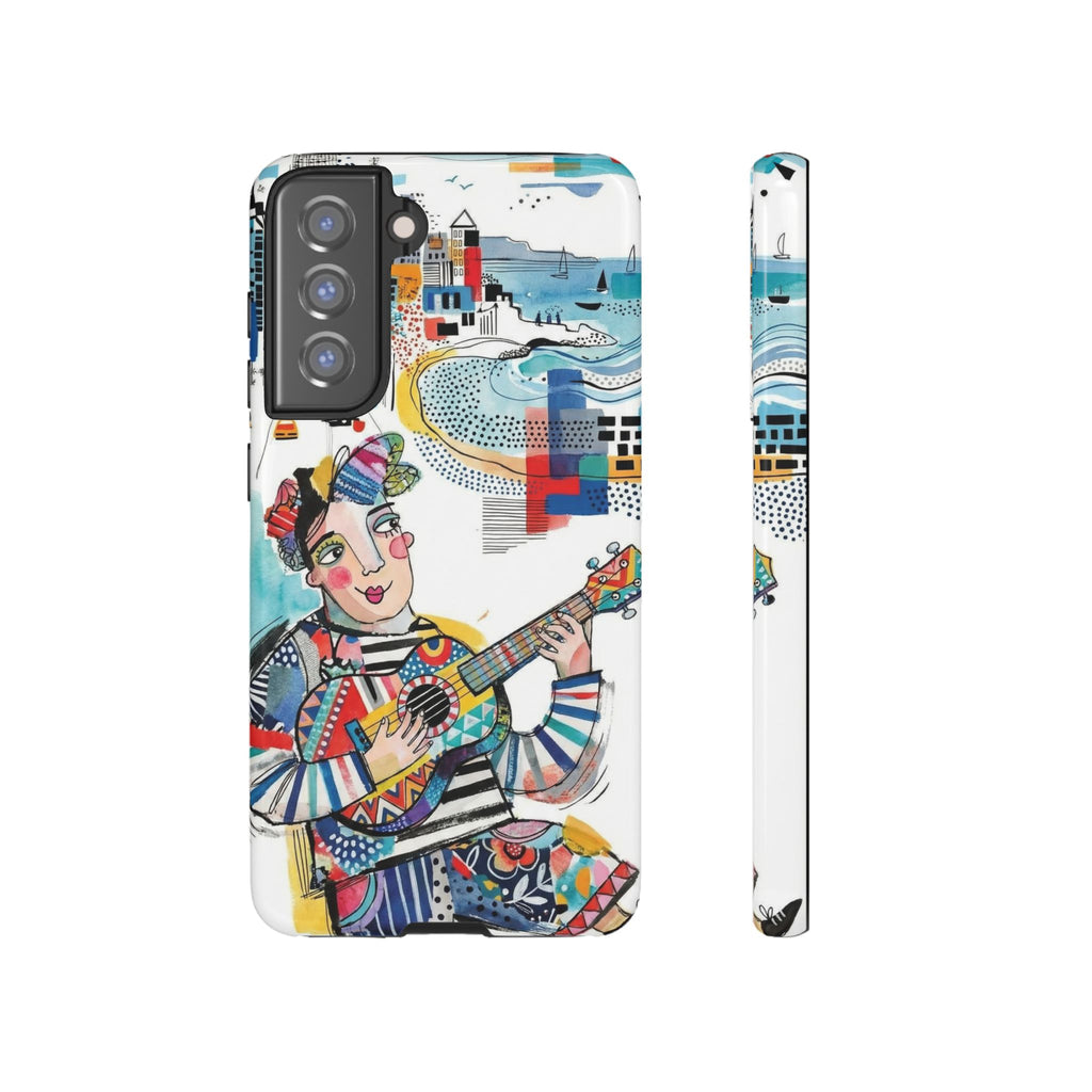 Custodia per Samsung Galaxy per Musicisti Artistici | Custodia Resistente con Chitarra Colorata e Paesaggio Urbano