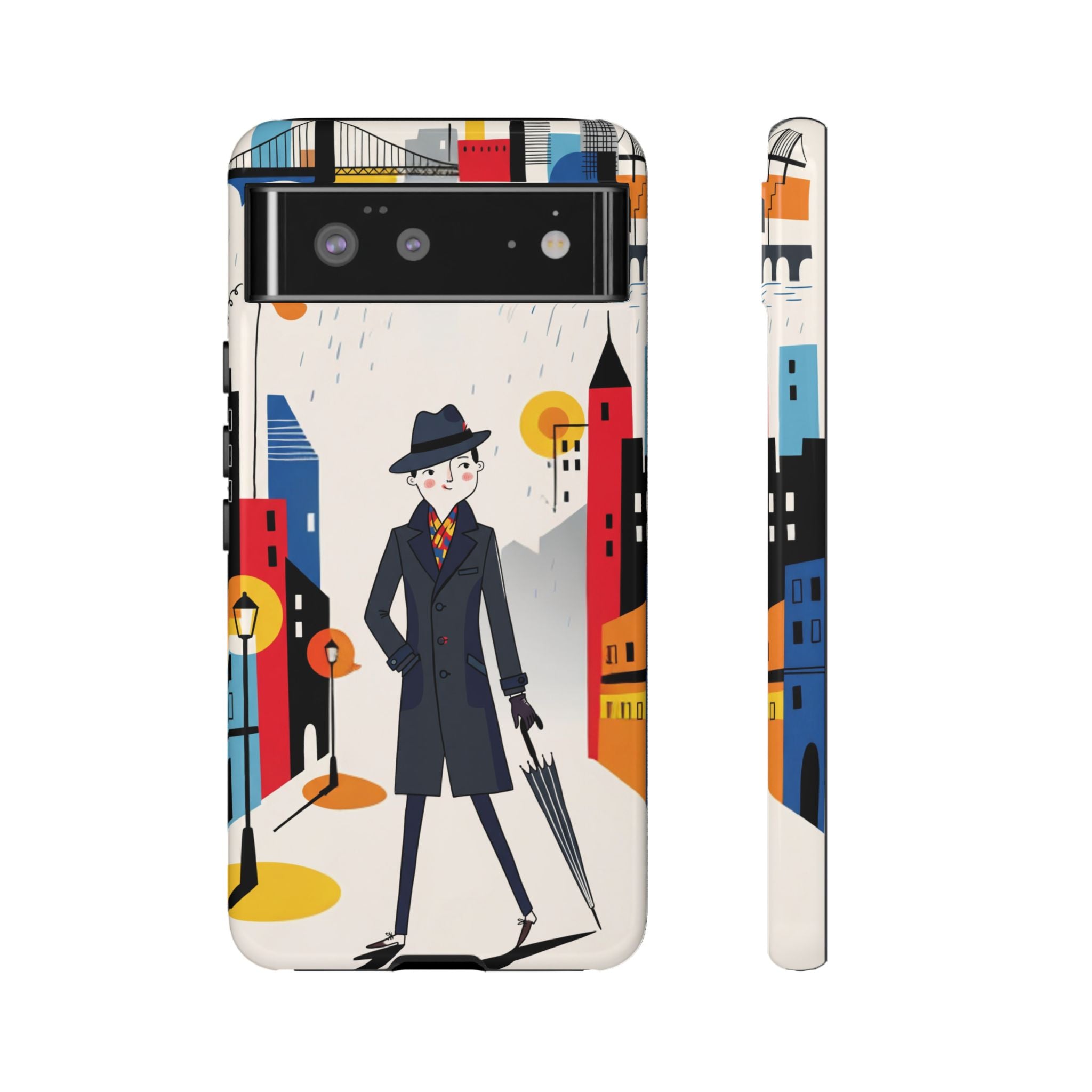 Retro Gentleman in Cityscape Illustration Google Pixel Phone Case