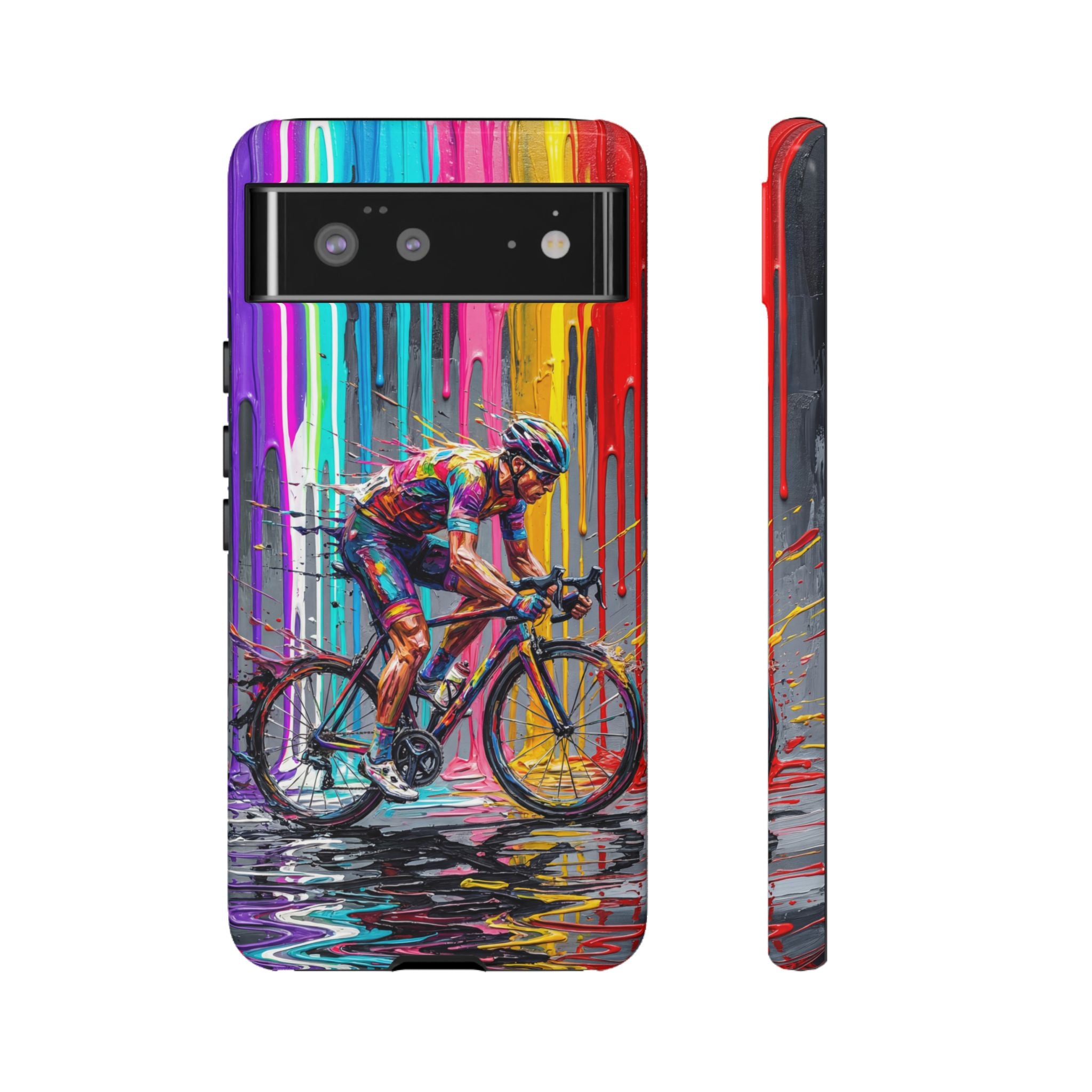 Cyclist Art Google Pixel Phone Case | Colourful Drip Painting Tough Cases