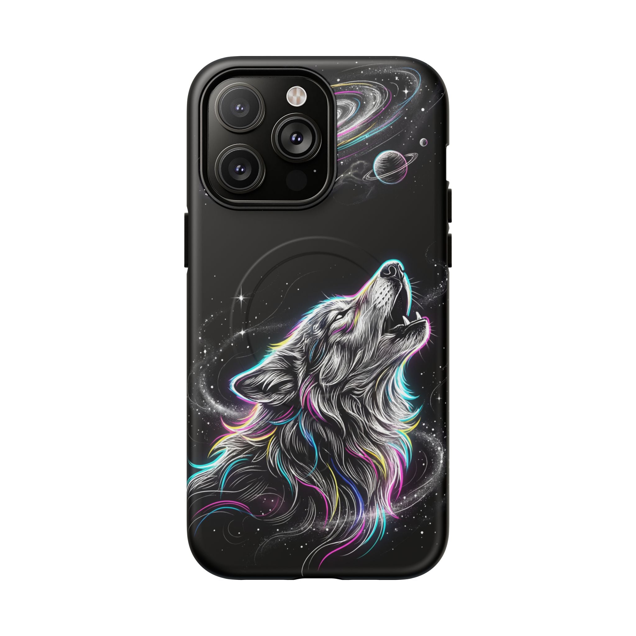 Wolf Galaxy Tough MagSafe iPhone Case | Colorful Howling Wolf Space Design