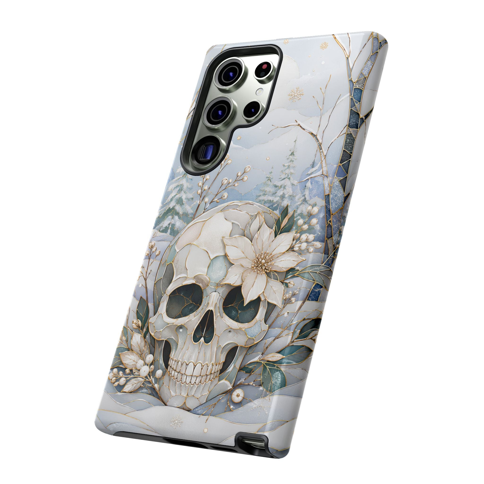 Gothic Skull Samsung Galaxy Phone Case | Winter Floral Phone Case