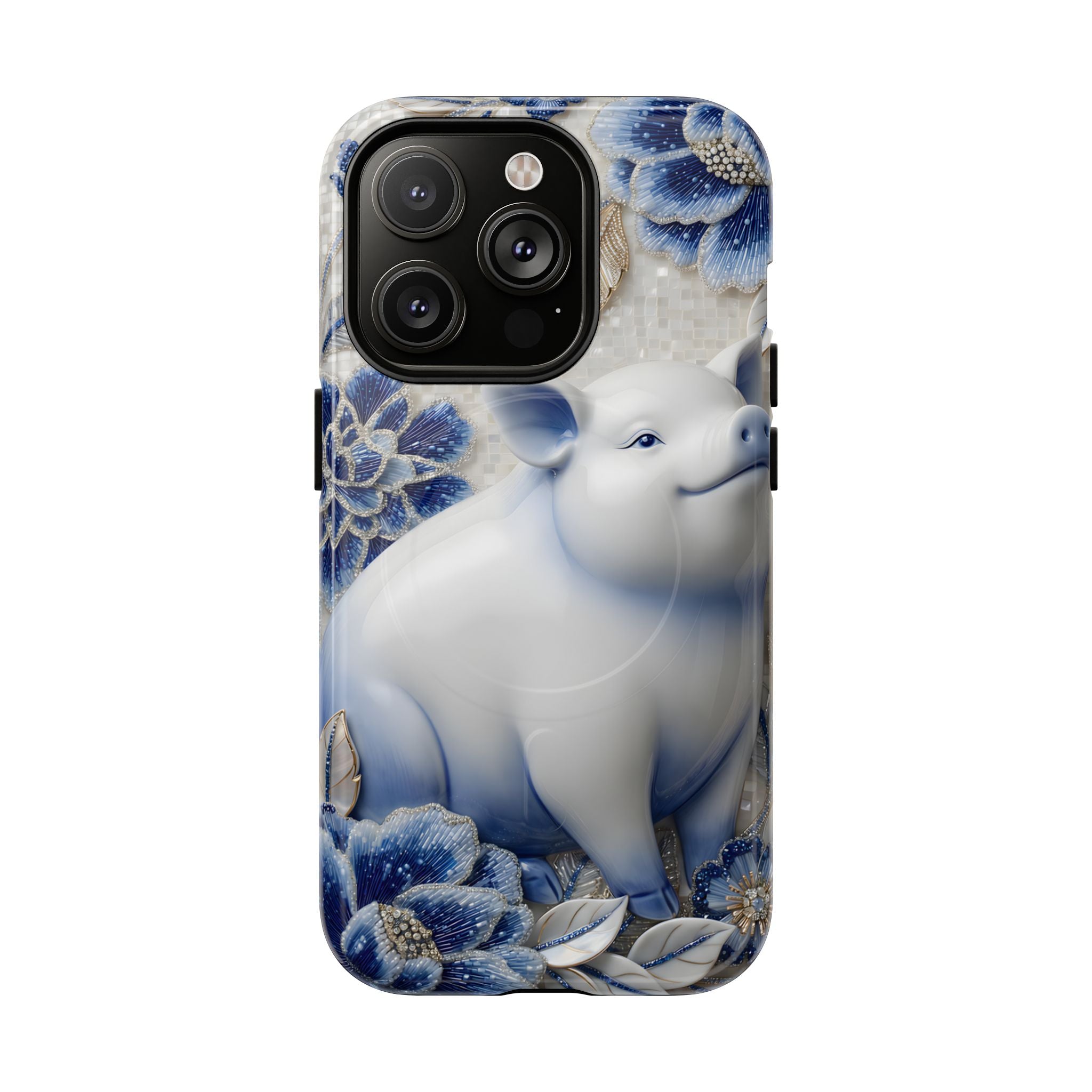 Asian Zodiac Pig MagSafe iPhone Case | Blue & White Porcelain Slim Protective Shockproof Case| Year of the Pig Gift