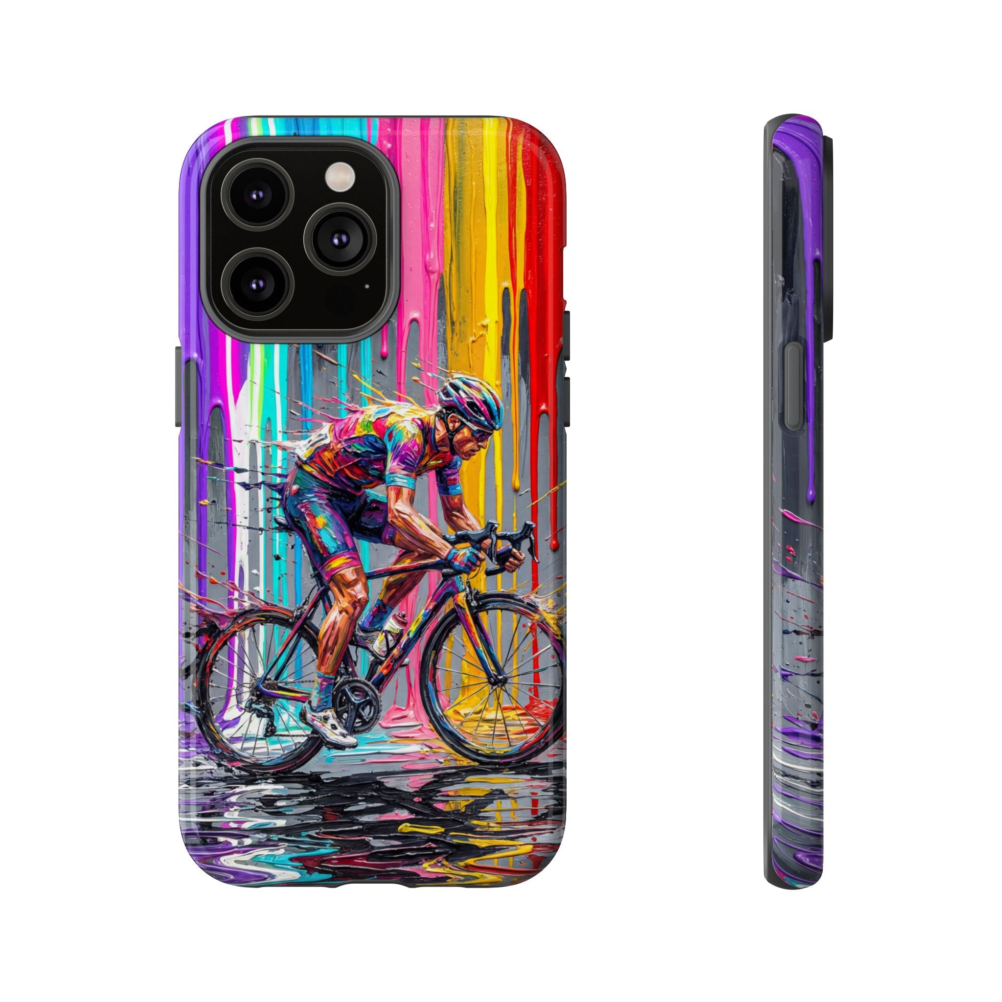 Cyclist Art iPhone Case | Colourful Drip Painting Tough Cases