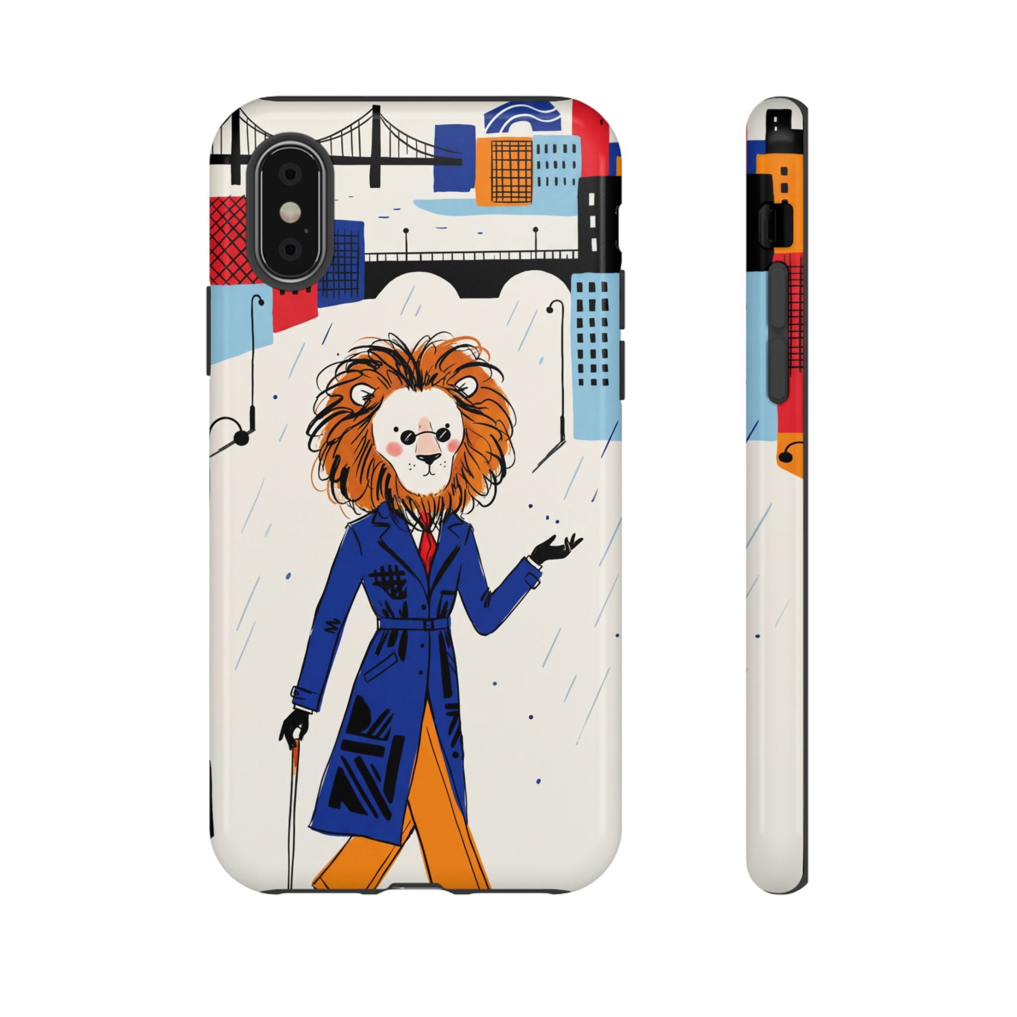 Lion Gentleman iPhone Case | Dapper Lion in City Rain