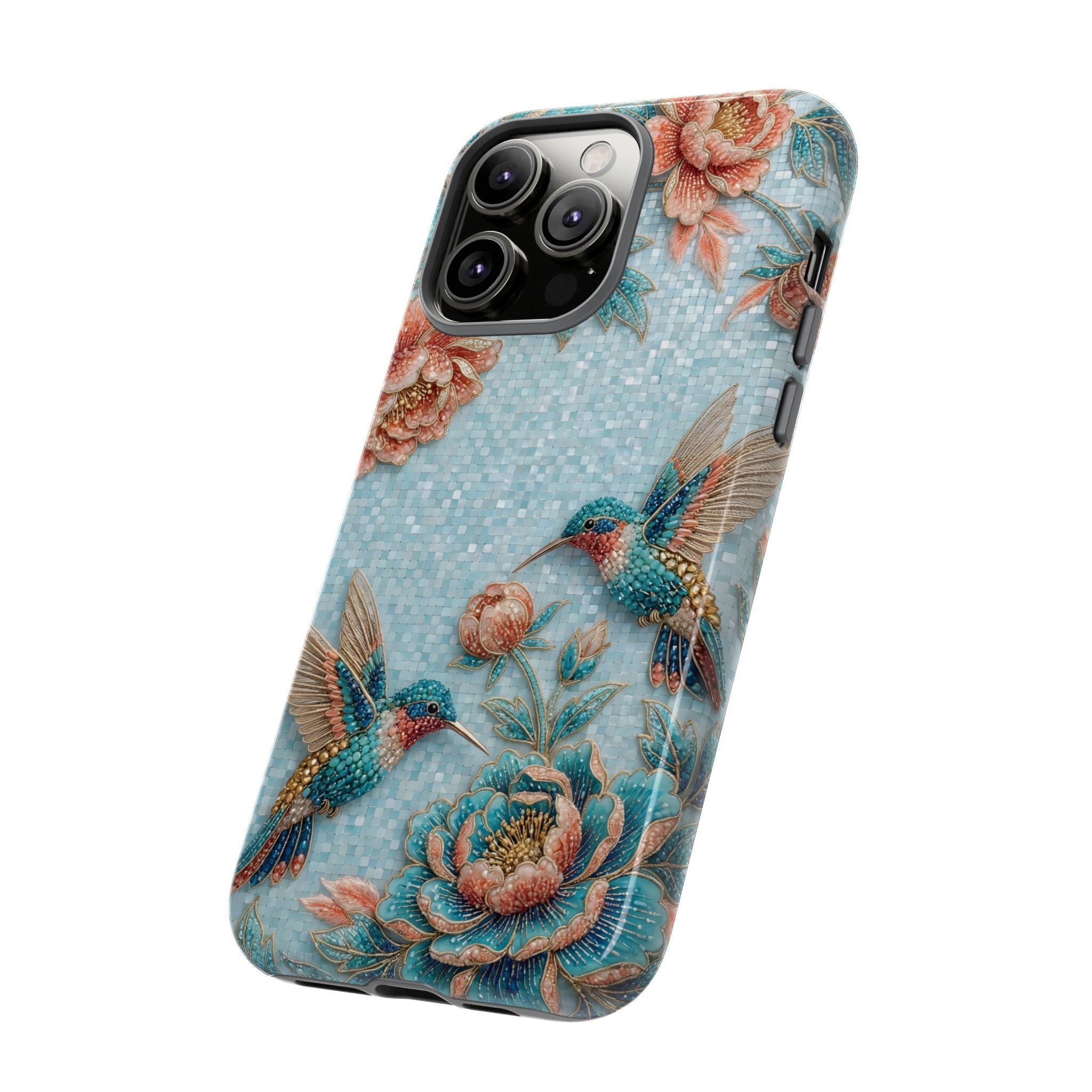Hummingbird Floral Tough iPhone Case | Vintage Blue Garden Design