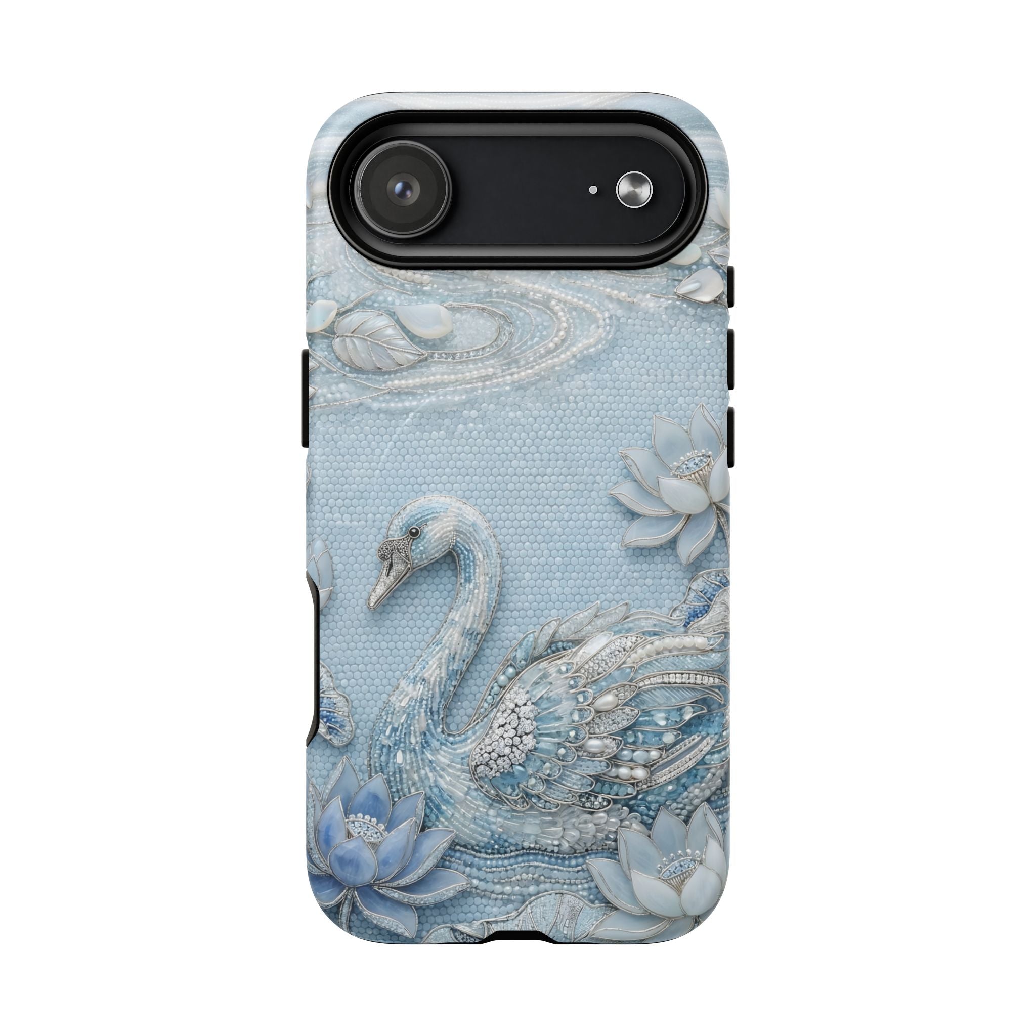 Swan Lake Floral MagSafe iPhone Case | Sparkling Blue Swan Protective Case