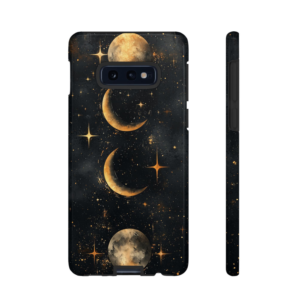 Celestial Moon Phases Tough Samsung Galaxy Case | Gold Crescent & Full Moon Galaxy Design