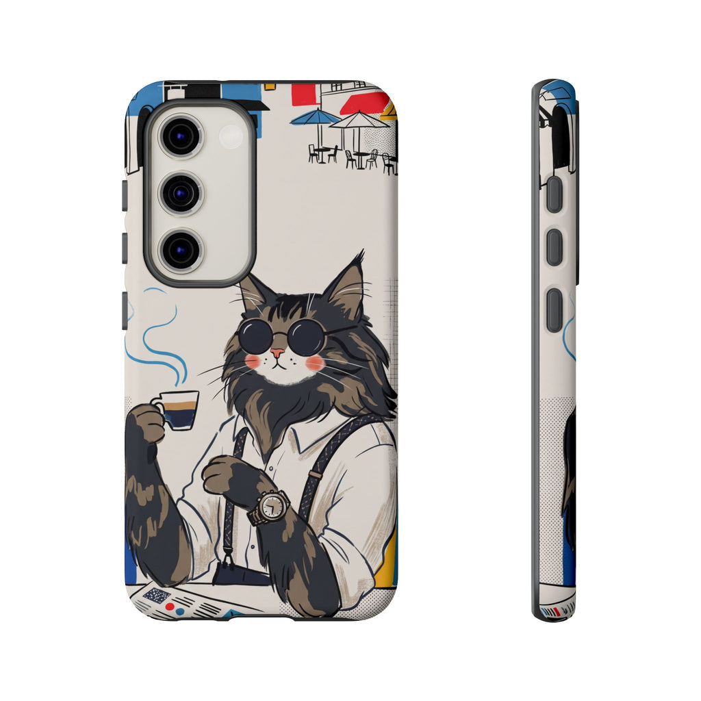 Cat Barista Samsung Galaxy Phone Case | Cool Cat in Sunglasses Coffee Shop Design
