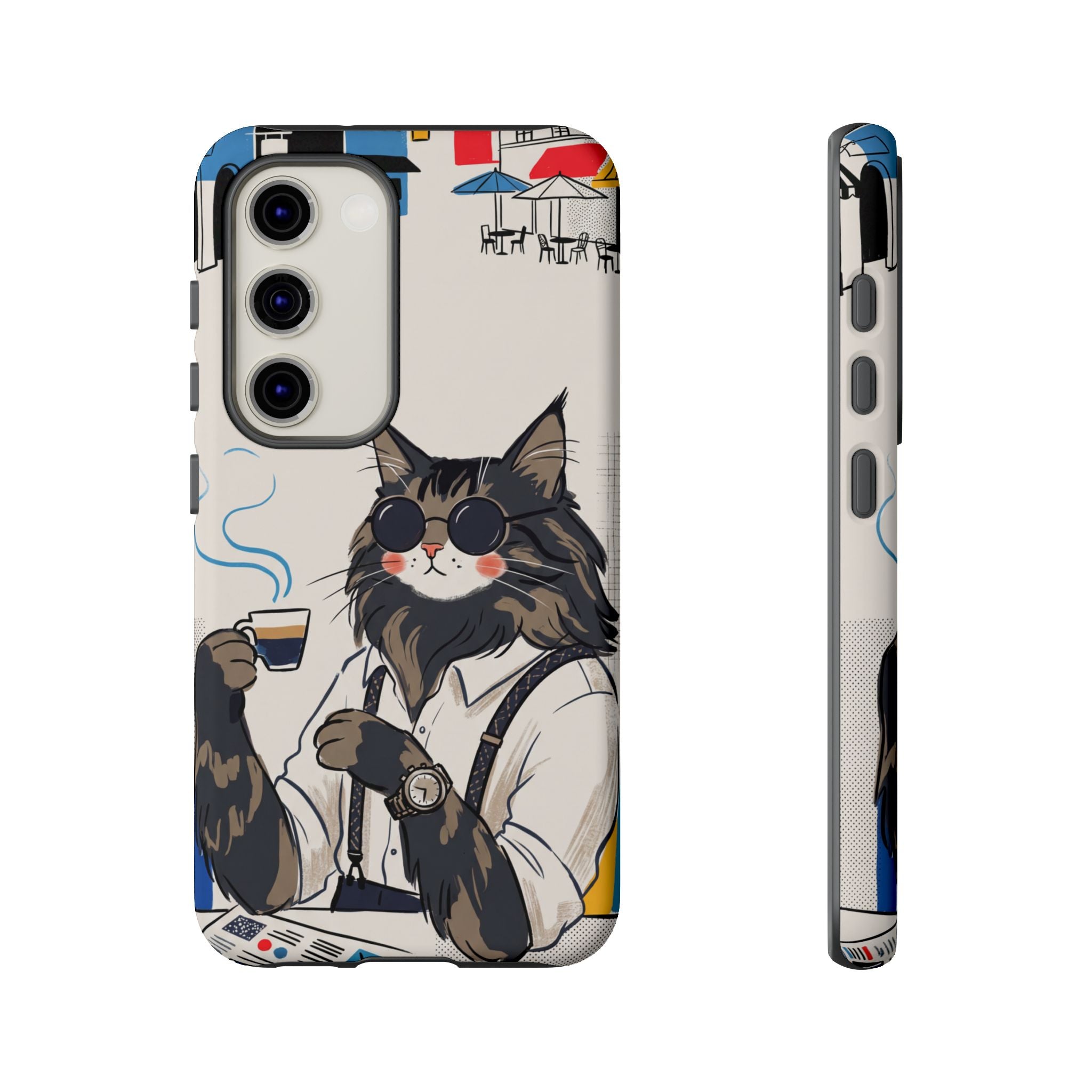 Cat Barista Samsung Galaxy Phone Case | Cool Cat in Sunglasses Coffee Shop Design