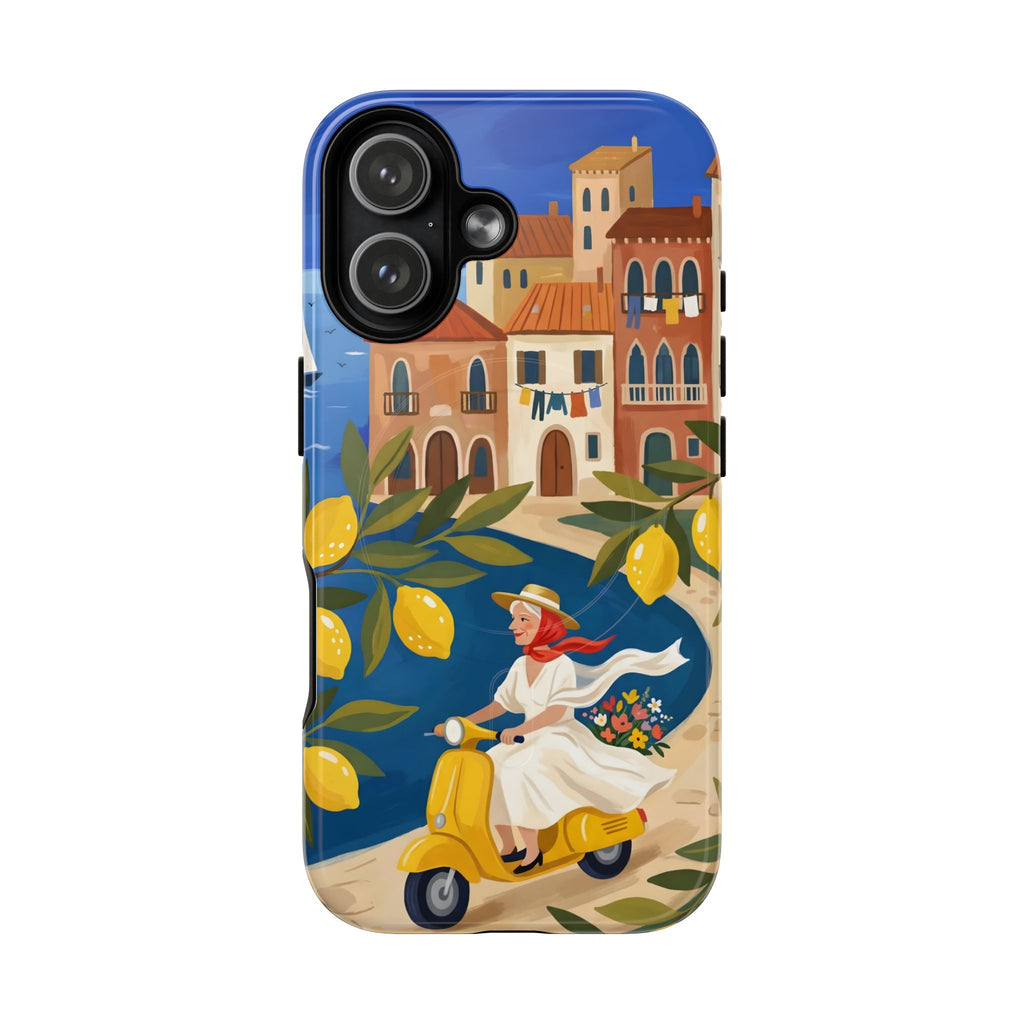 Lemon Coast Scooter MagSafe iPhone Case | Mediterranean Vespa Travel Design