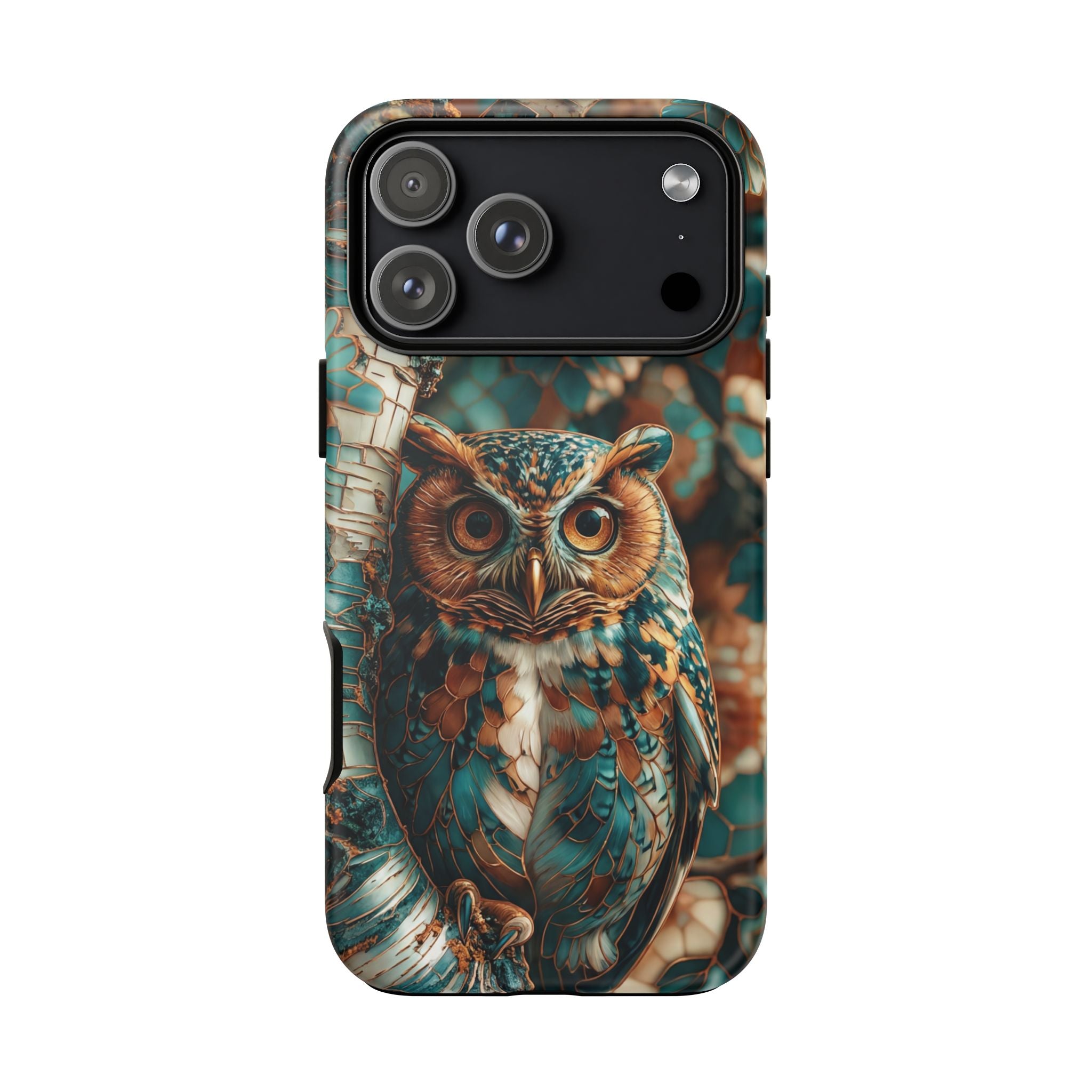 Owl Forest Tough iPhone Case | Teal & Brown Rustic Wildlife Protective Cover