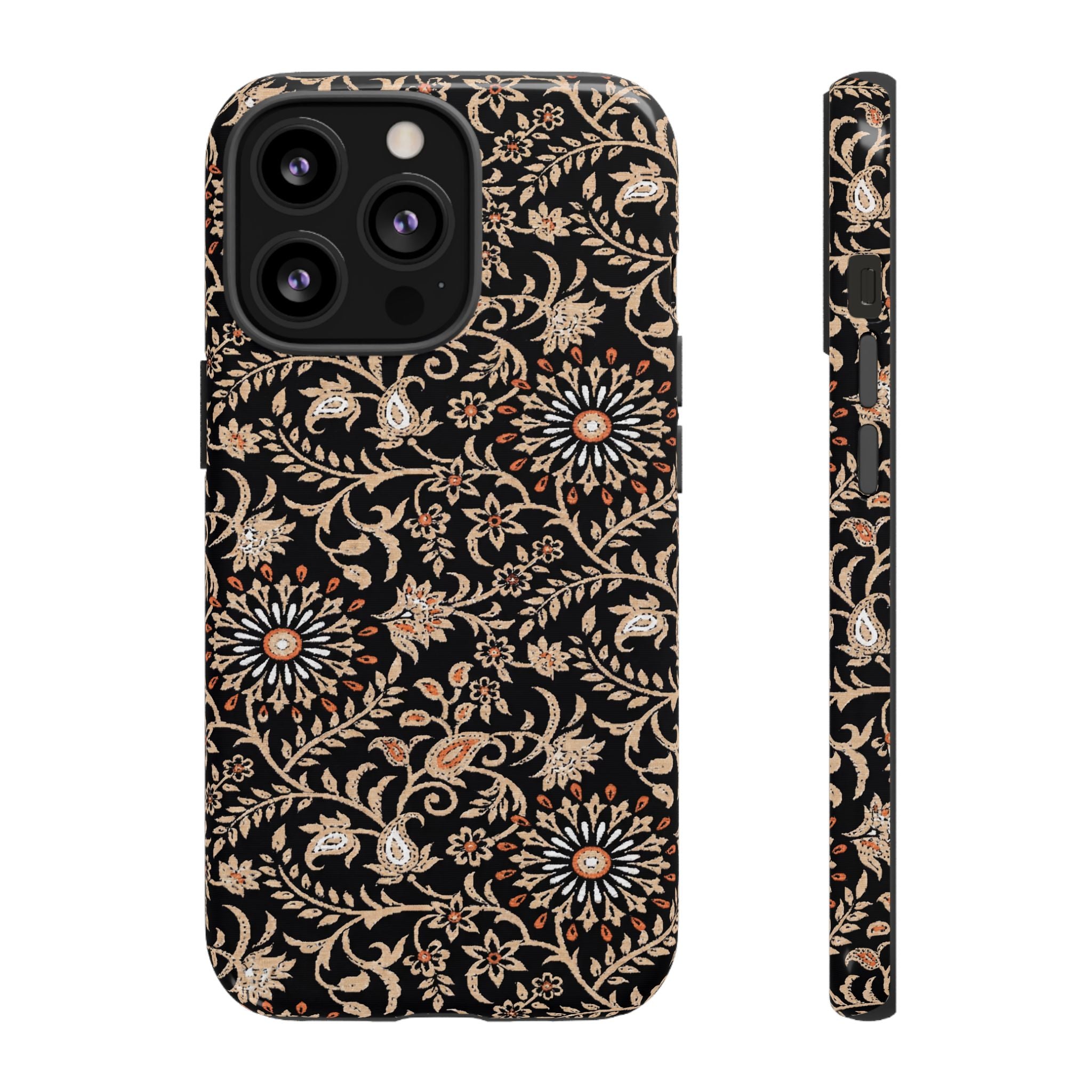 Batik Floral Black Ornate Daisies Tough iPhone Case