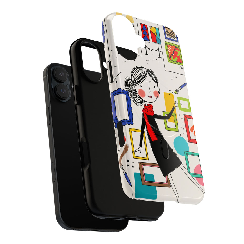 Art Gallery Illustration MagSafe iPhone Case | Cute Woman with Frames Design