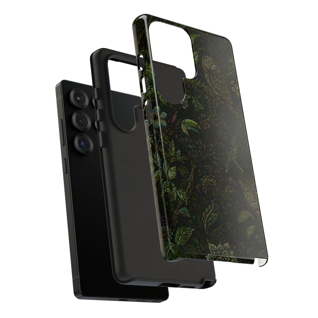 Dark Botanical Tough Samsung Galaxy Phone Case | Moody Forest Owl Cover