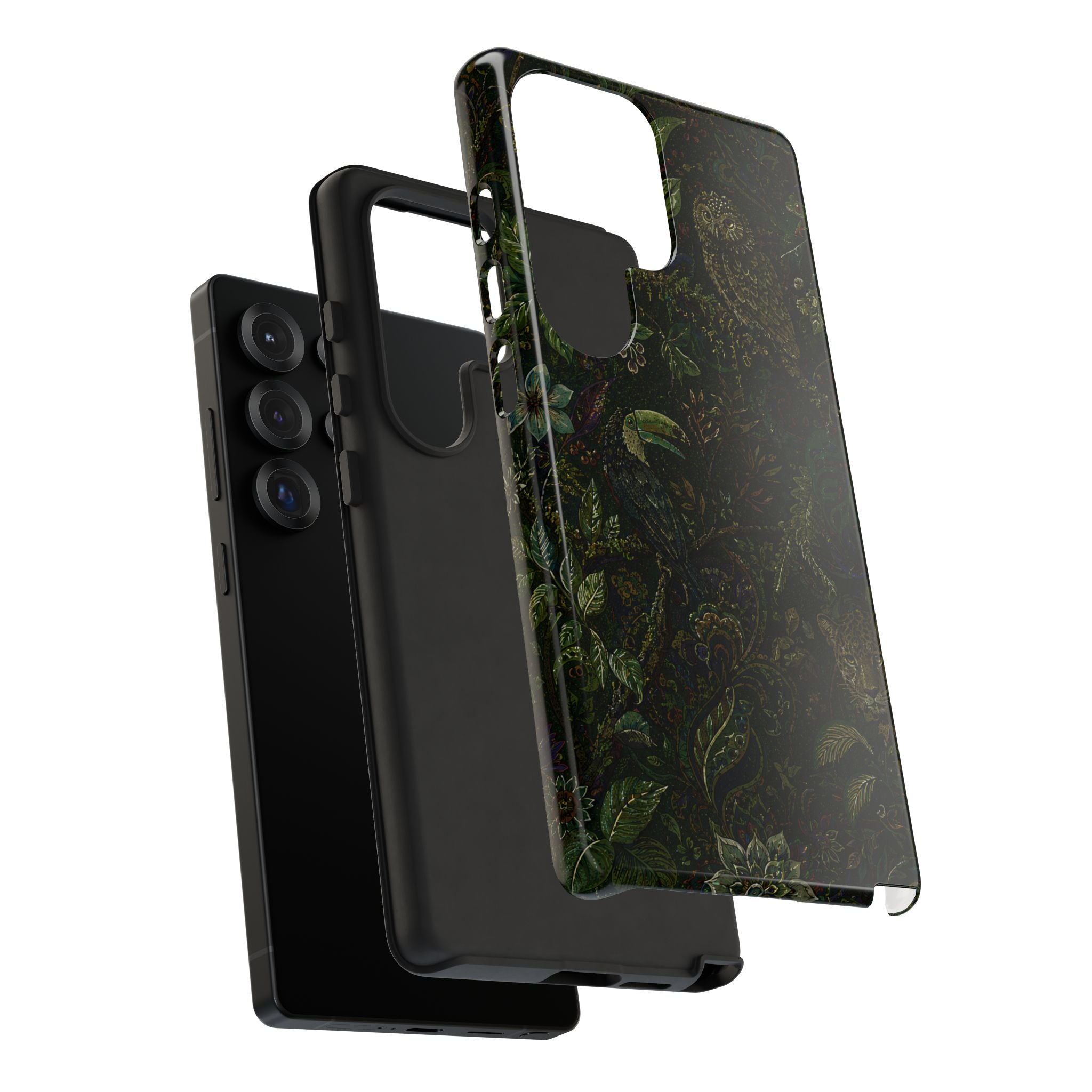 Dark Botanical Tough Samsung Galaxy Phone Case | Moody Forest Owl Cover