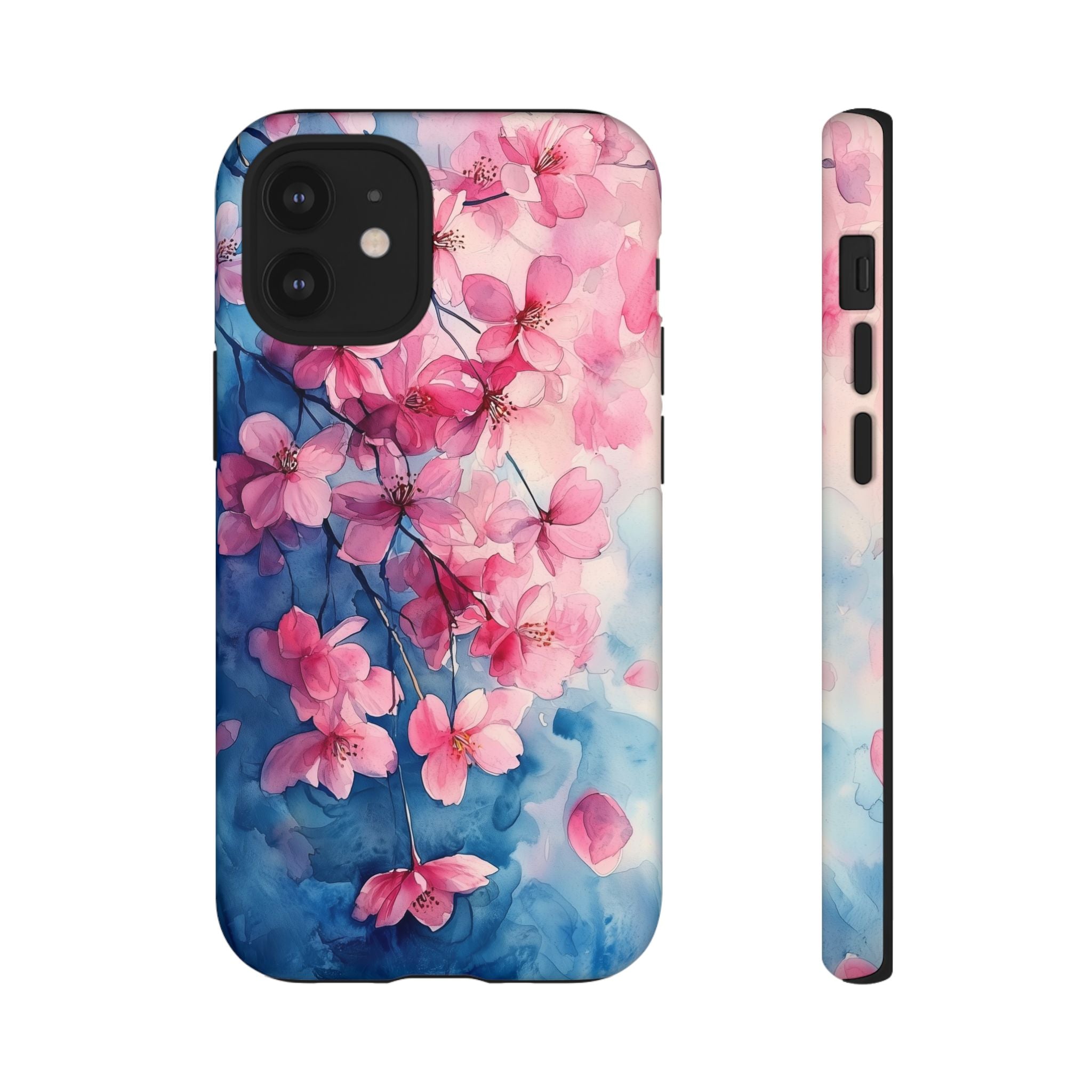 Floral Cherry Blossom iPhone Case | Pink Blue Watercolour