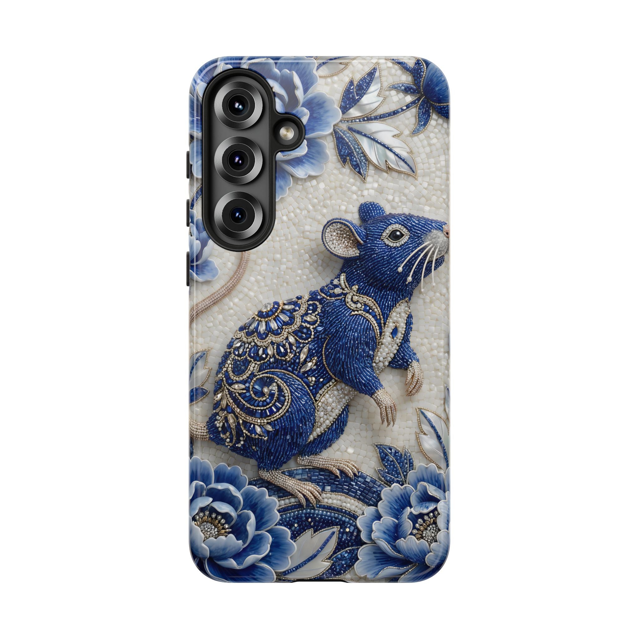 Asian Zodiac Rat Samsung Galaxy Phone Case | Blue & White Porcelain Art Slim Protective iPhone Case | Year of the Rat Gift