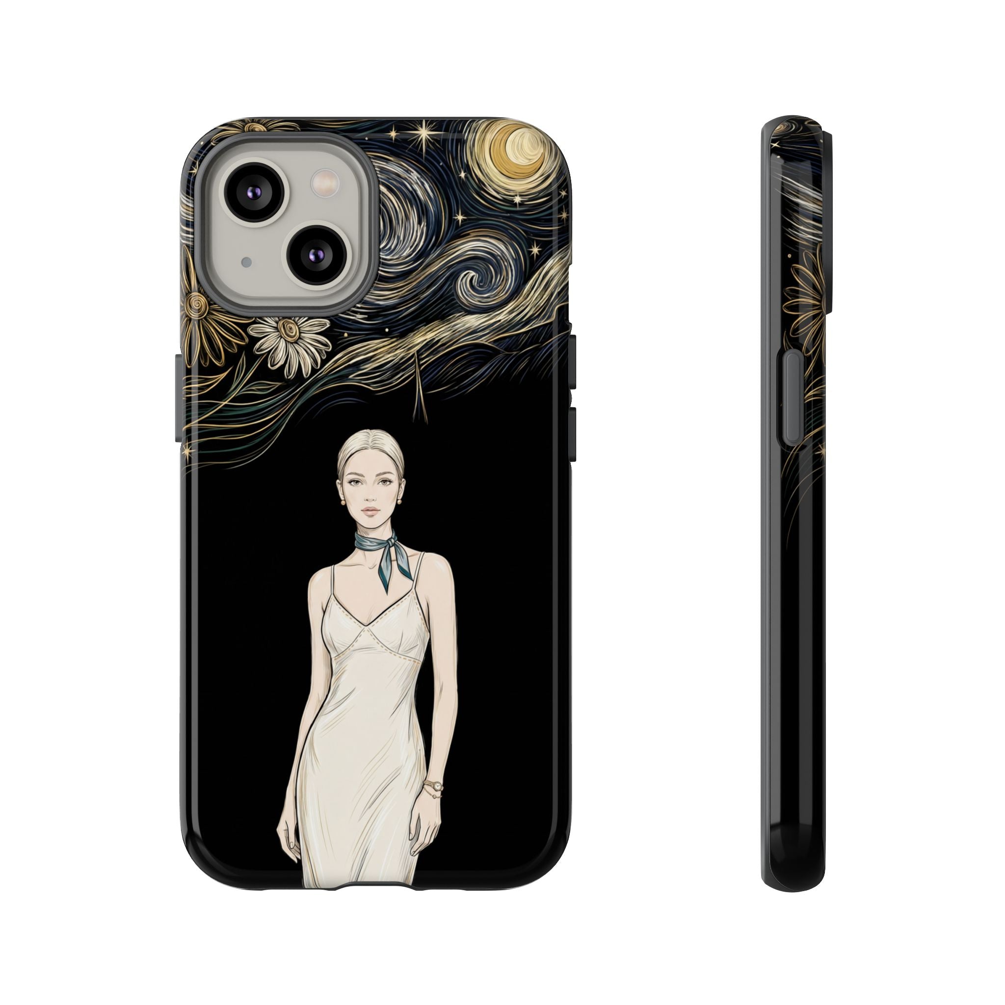 Starry Night Fashion iPhone Case | Elegant Woman Illustration