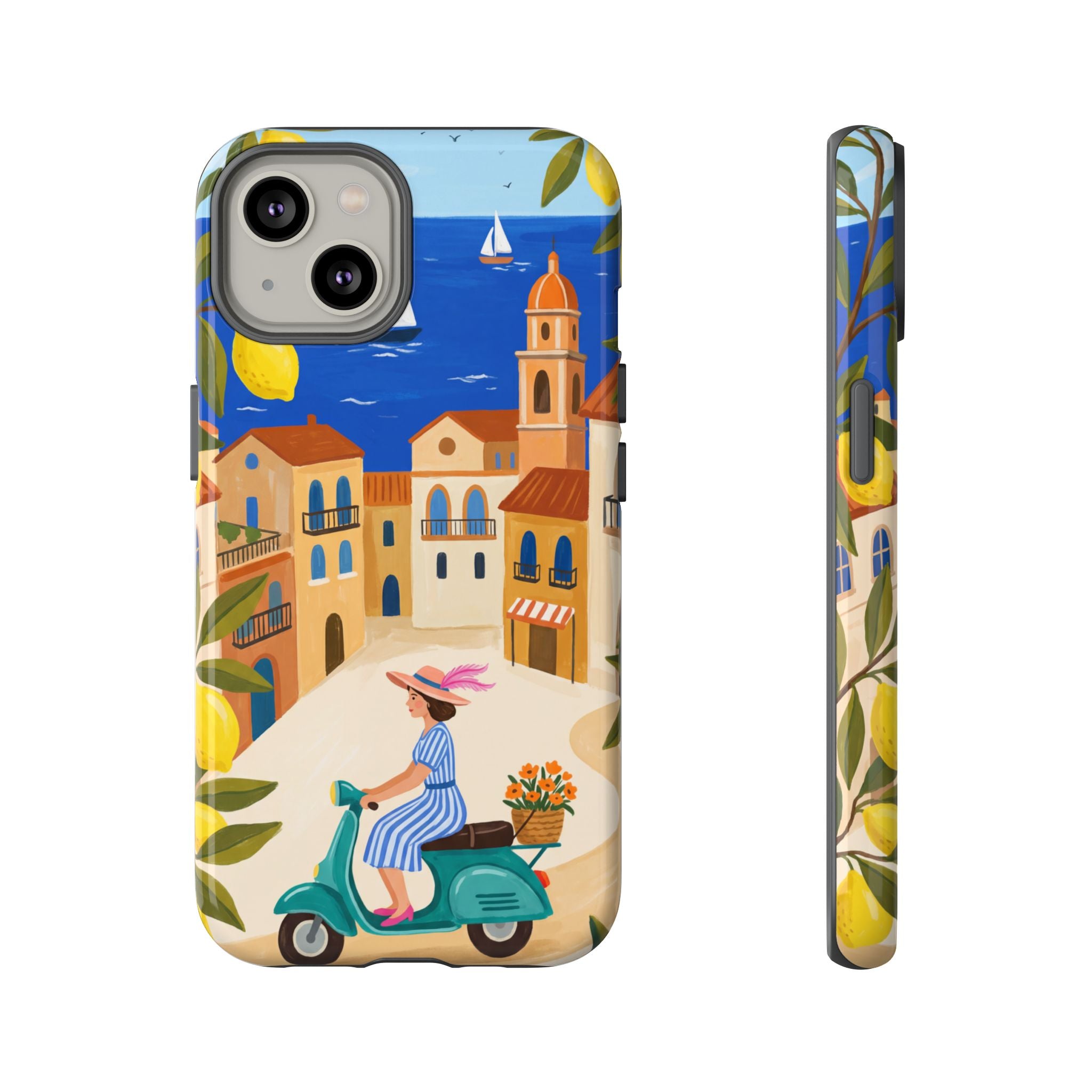 Mediterranean Scooter iPhone Case | Coastal Lemon Grove Design