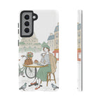 Paris Cafe Illustration Samsung Galaxy Phone Case | Vintage Bicycles & Pigeons Protective Cover