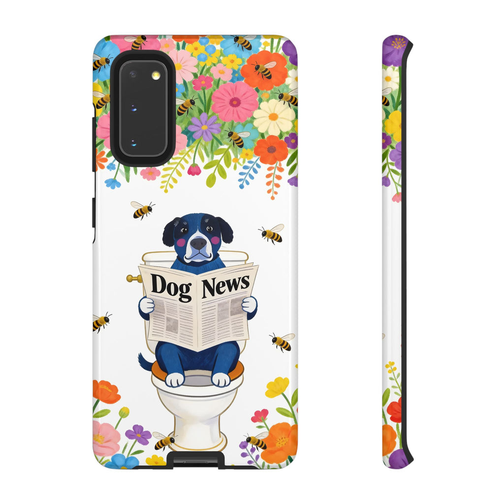 Dog News Floral Samsung Galaxy Phone Case | Cute Dog on Toilet Pattern, Spring Floral