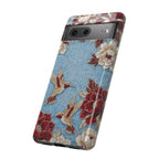 Cover Rigida per Google Pixel Colibrì Floreale | Design Botanico Vintage Blu e Borgogna