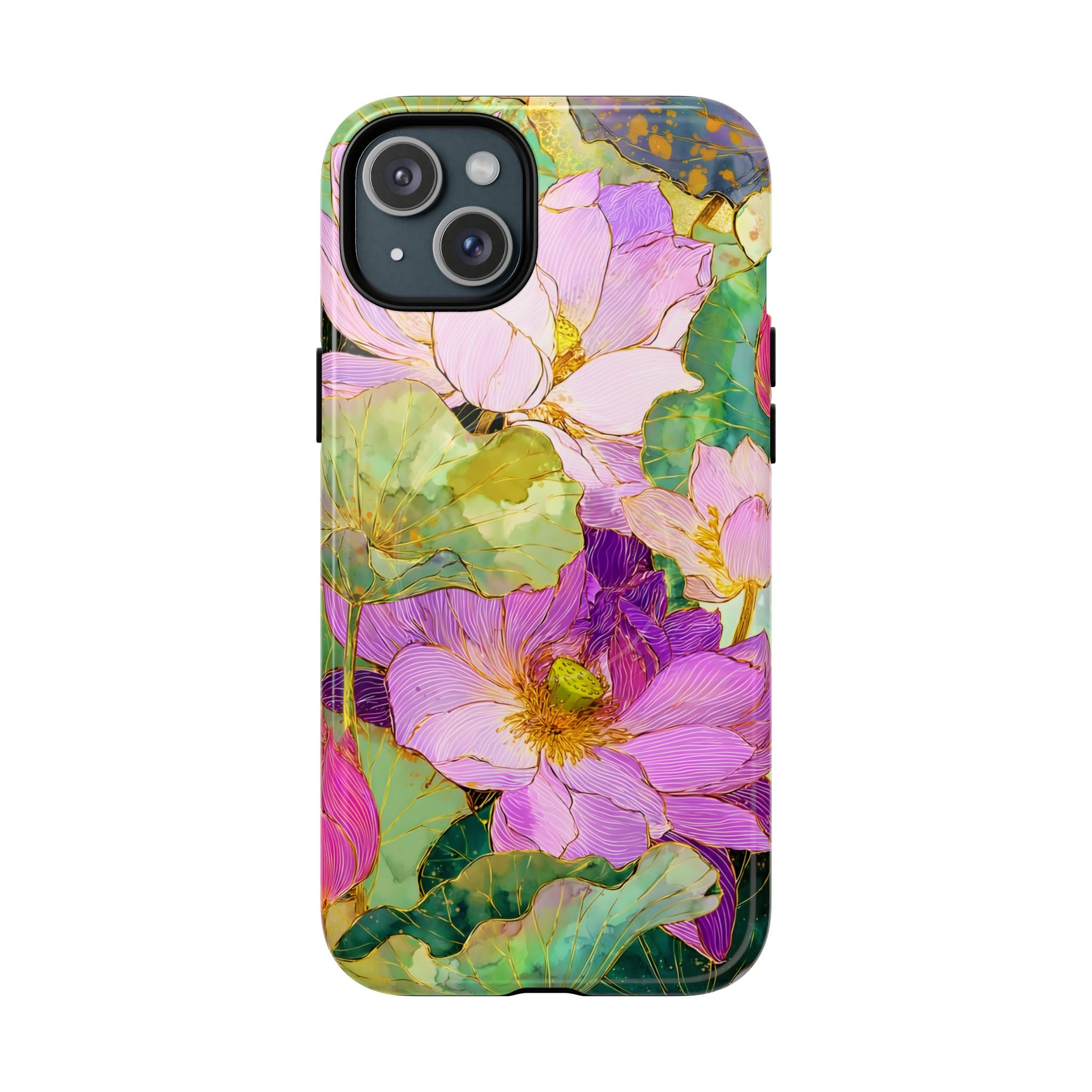 Floral Watercolor Tough MagSafe iPhone Case | Pink Lotus Garden Protective Cover