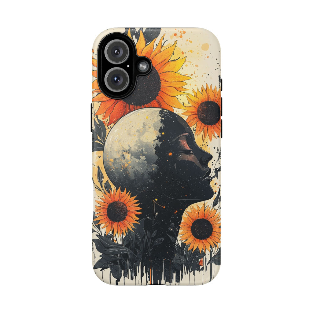 Sunflower Moon Art iPhone Case | Floral Celestial