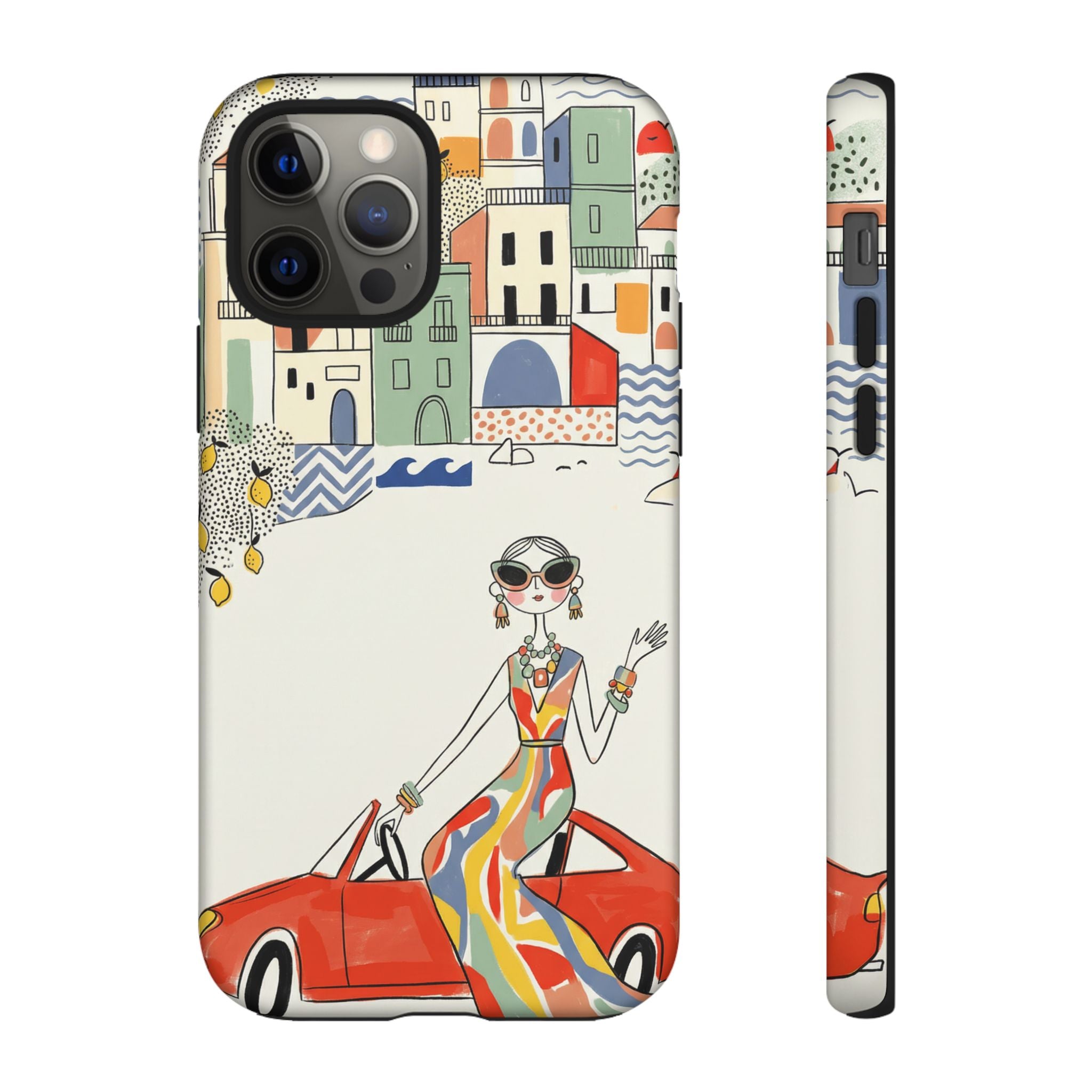 Stylish Riviera iPhone Case | Chic Retro Woman in Convertible Design