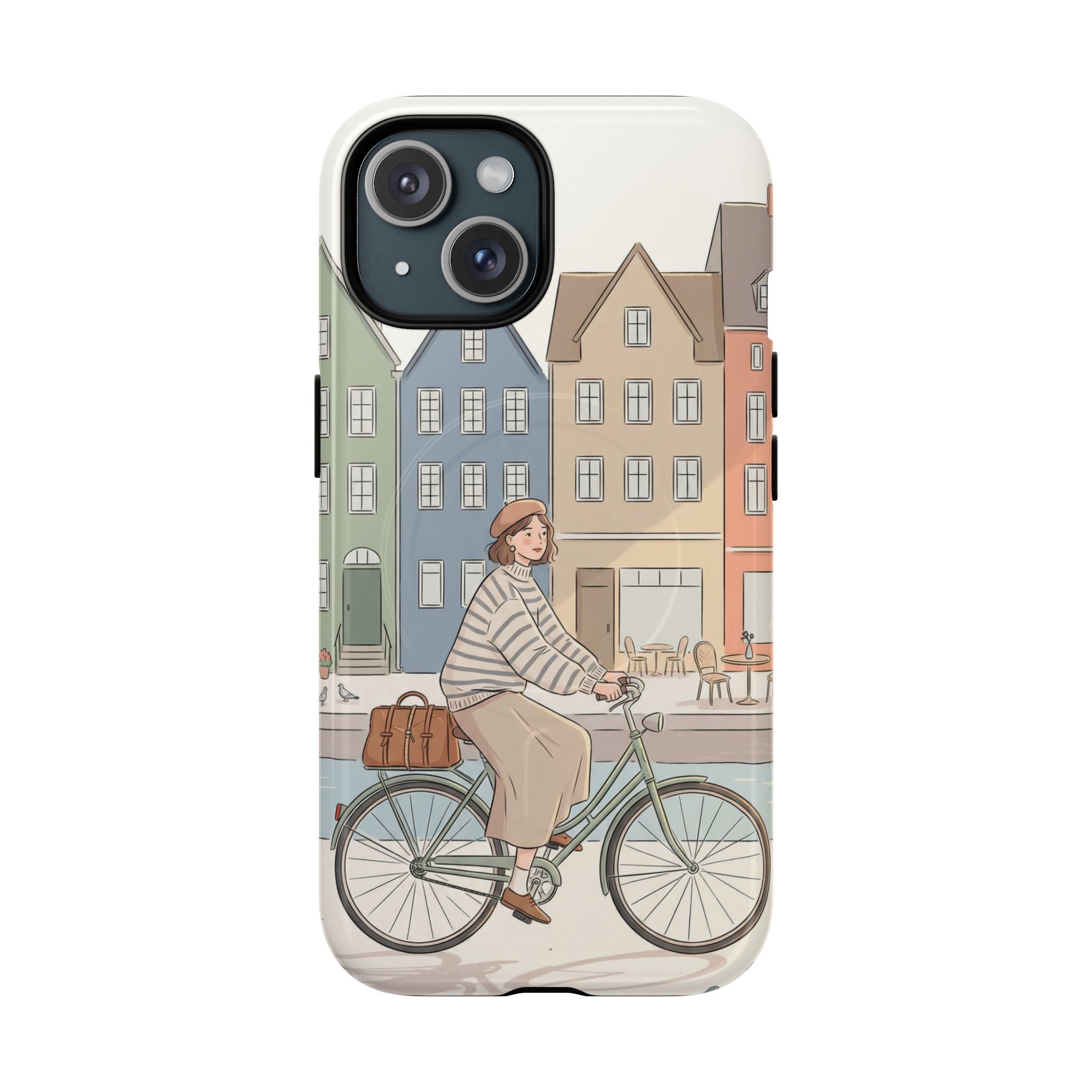 City Bike MagSafe iPhone Case | Cozy European Street Illustration Tough Cases