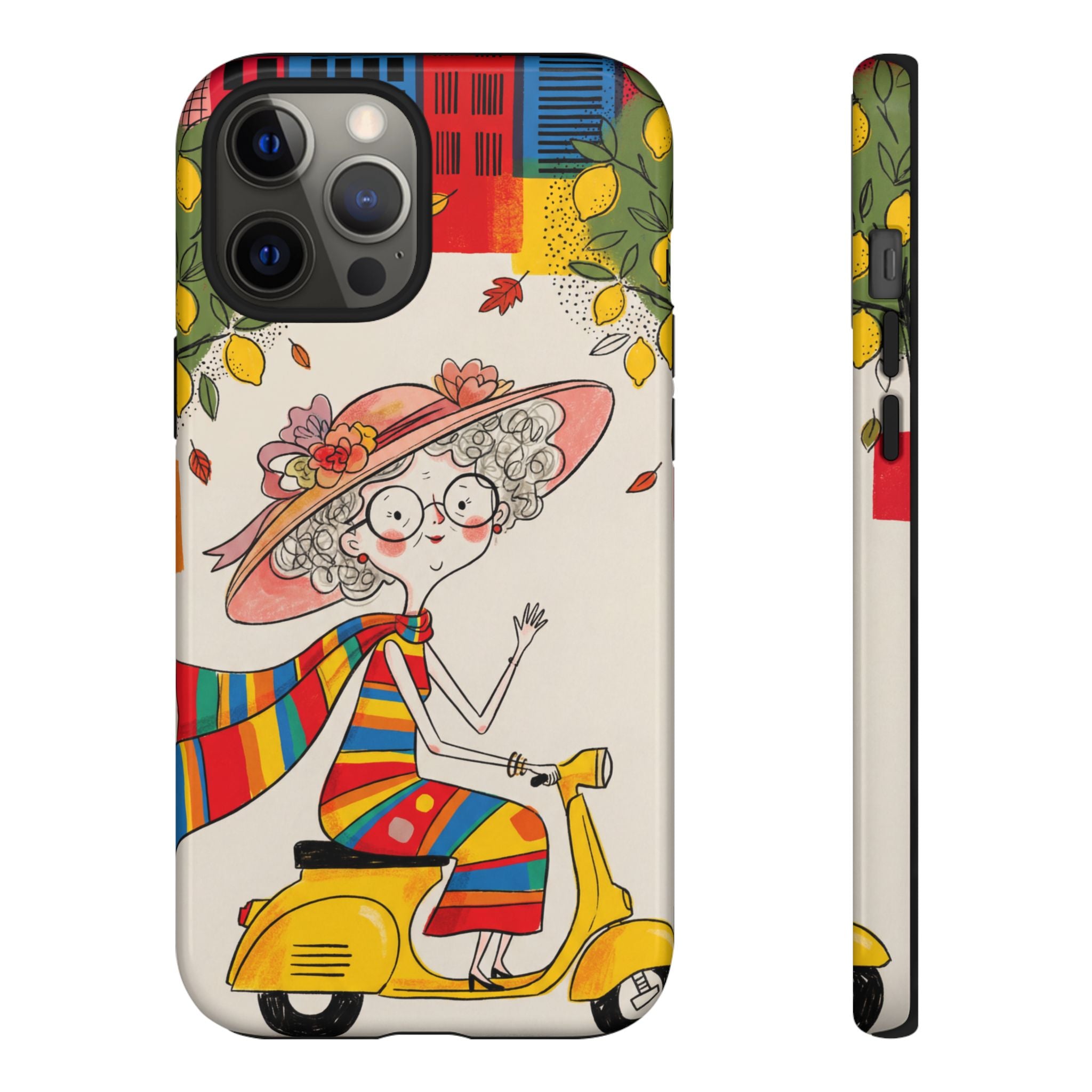 Vintage Scooter Granny iPhone Case | Colourful Retro Elderly Lady Design