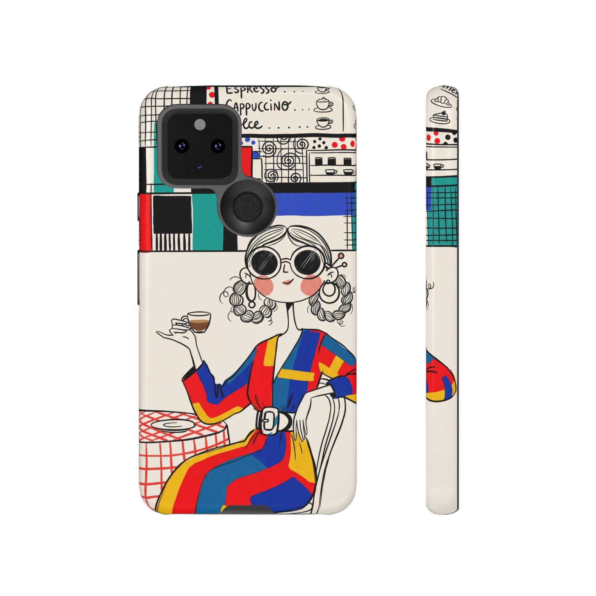 Retro Cafe Google Pixel Phone Case | Colourful Chic Woman Illustration