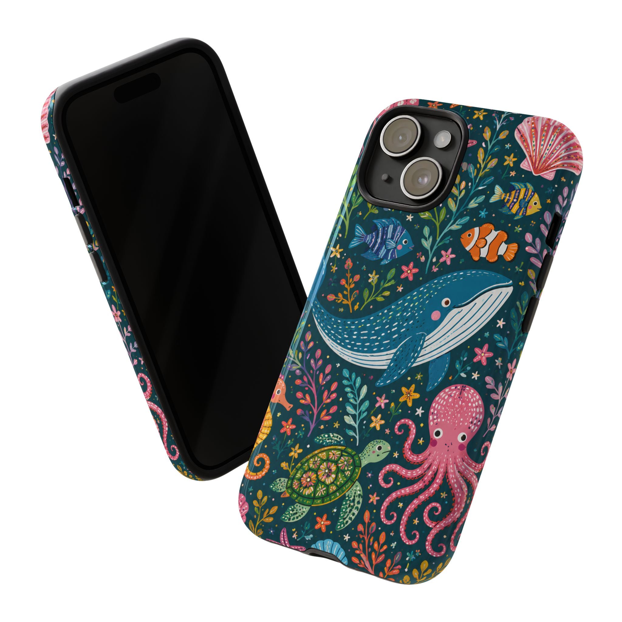 Ocean Creatures Tough iPhone Case | Whale, Octopus & Turtle Underwater Pattern