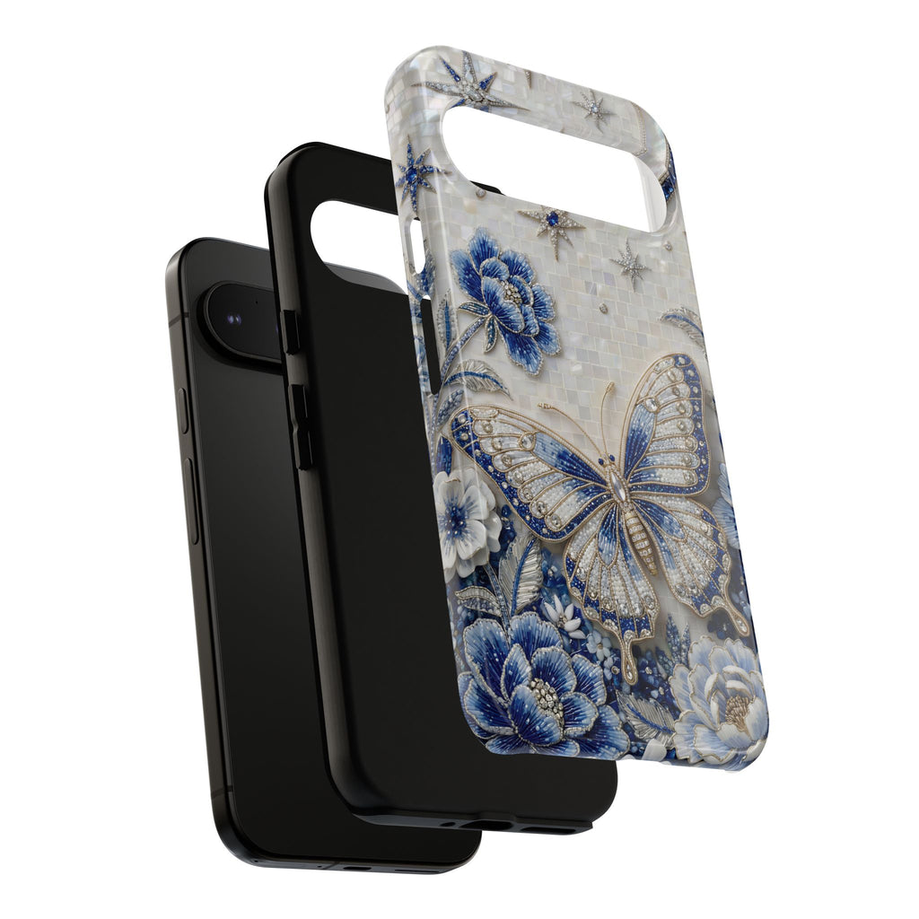 Custodia protettiva robusta per Google Pixel con farfalle Blue Moon | Fantasia floreale