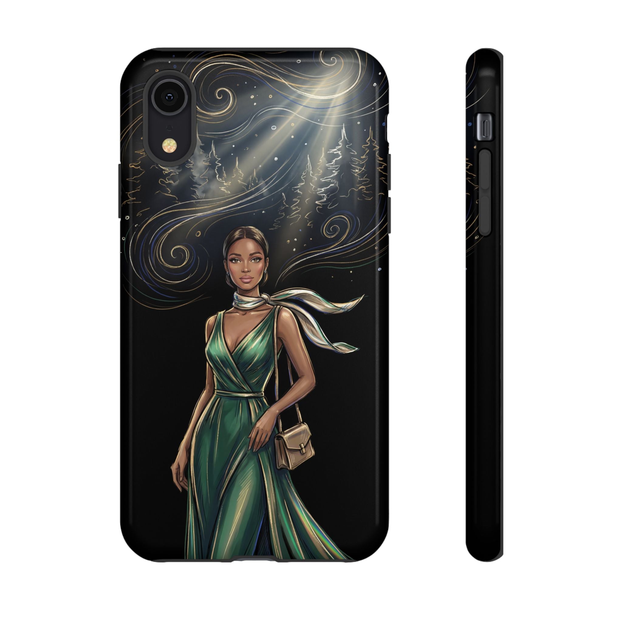 Elegant Woman in Green Dress Art Protective Tough iPhone Case