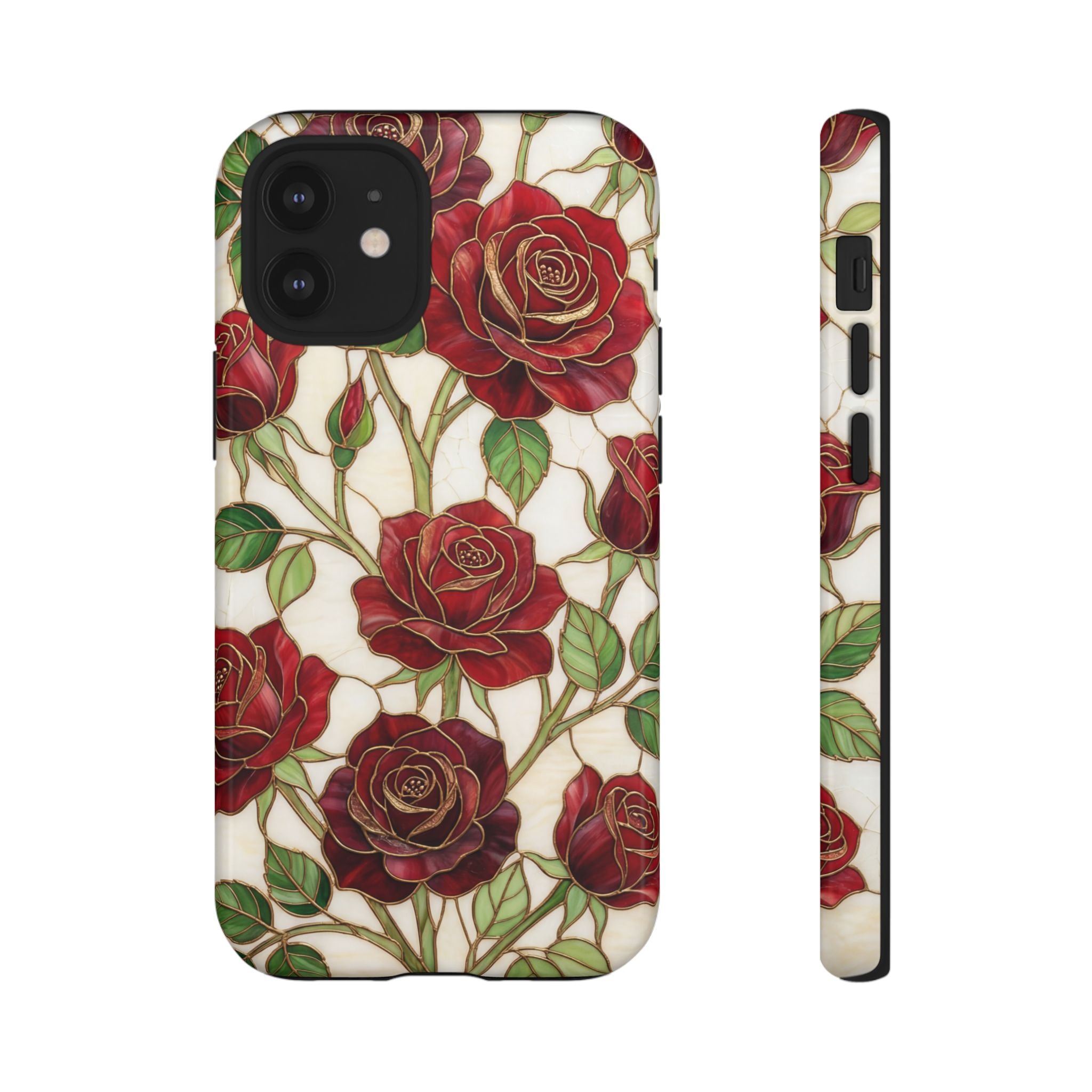 Red Rose Pattern Tough iPhone Case — Vintage Floral iPhone Protection