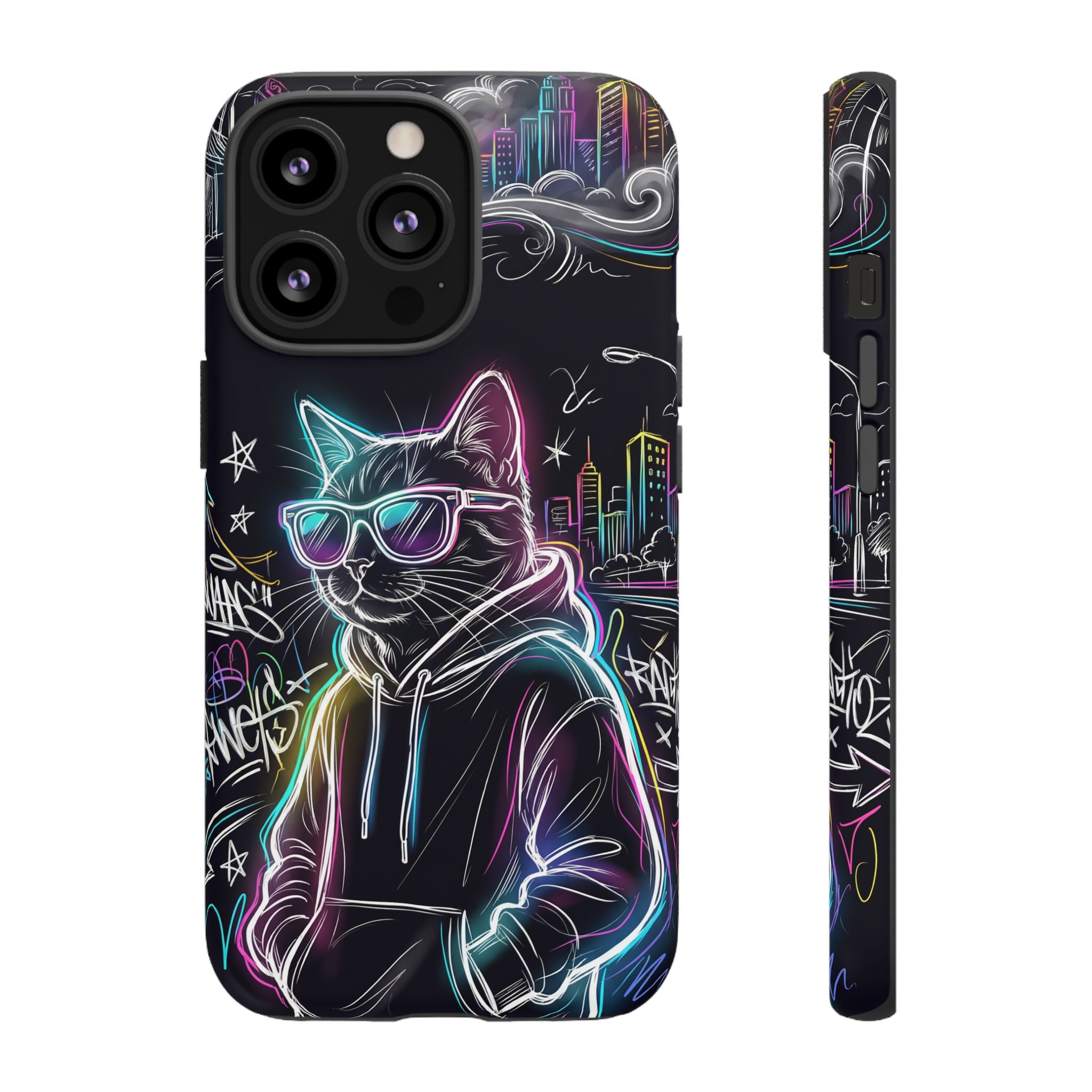 Cool Hoodie Neon Street Cat iPhone Case