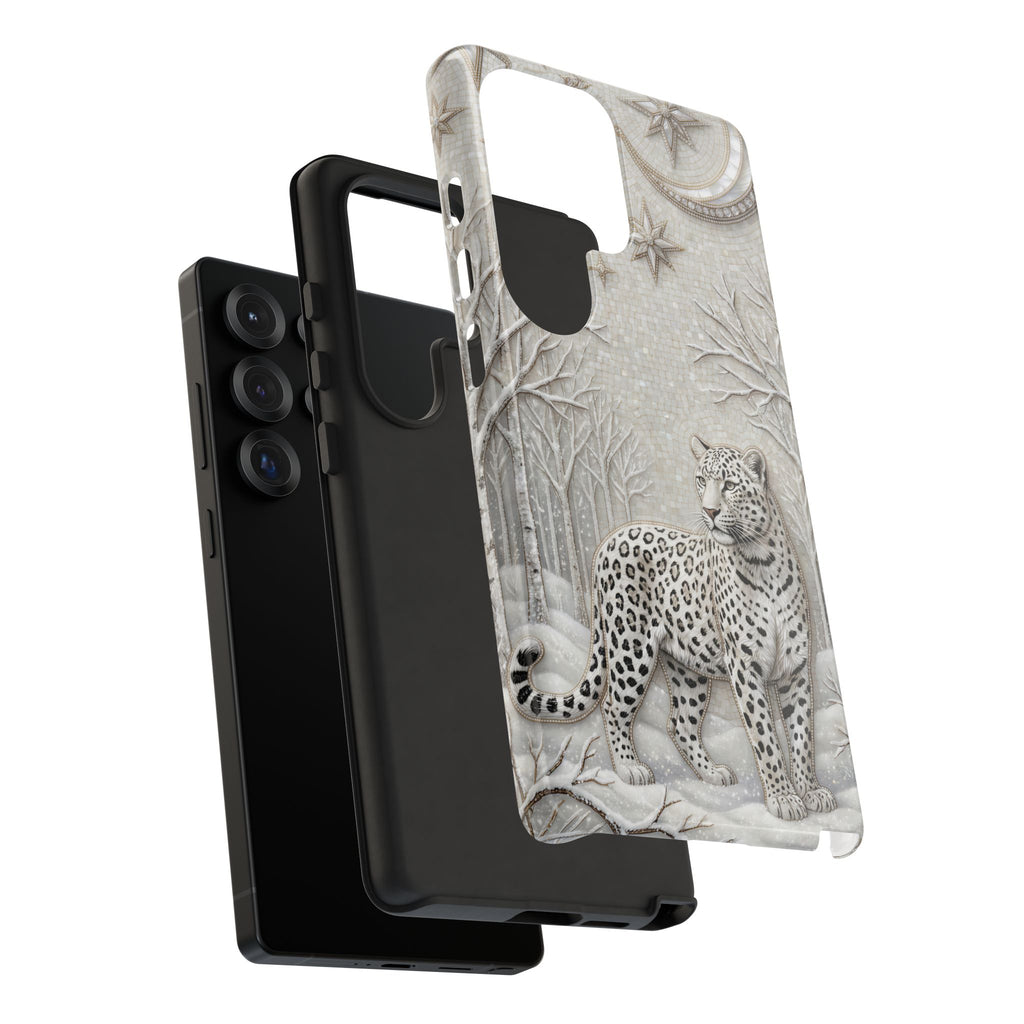 Snow Leopard Samsung Galaxy Phone Case | Winter Moon Forest Protective Phone Cover