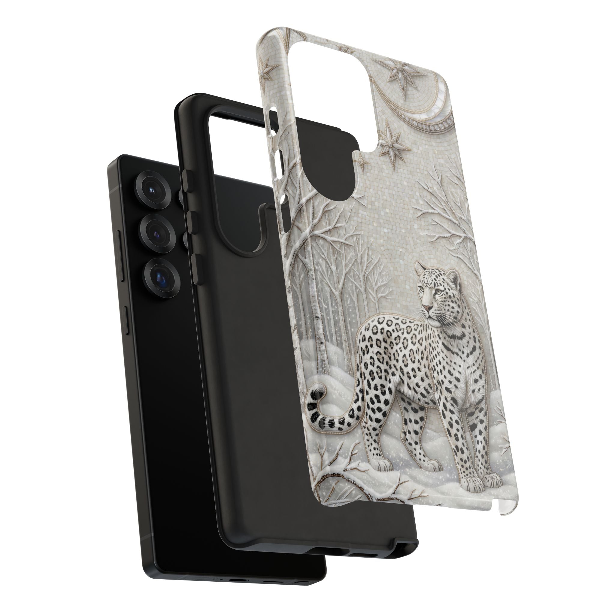Snow Leopard Samsung Galaxy Phone Case | Winter Moon Forest Protective Phone Cover