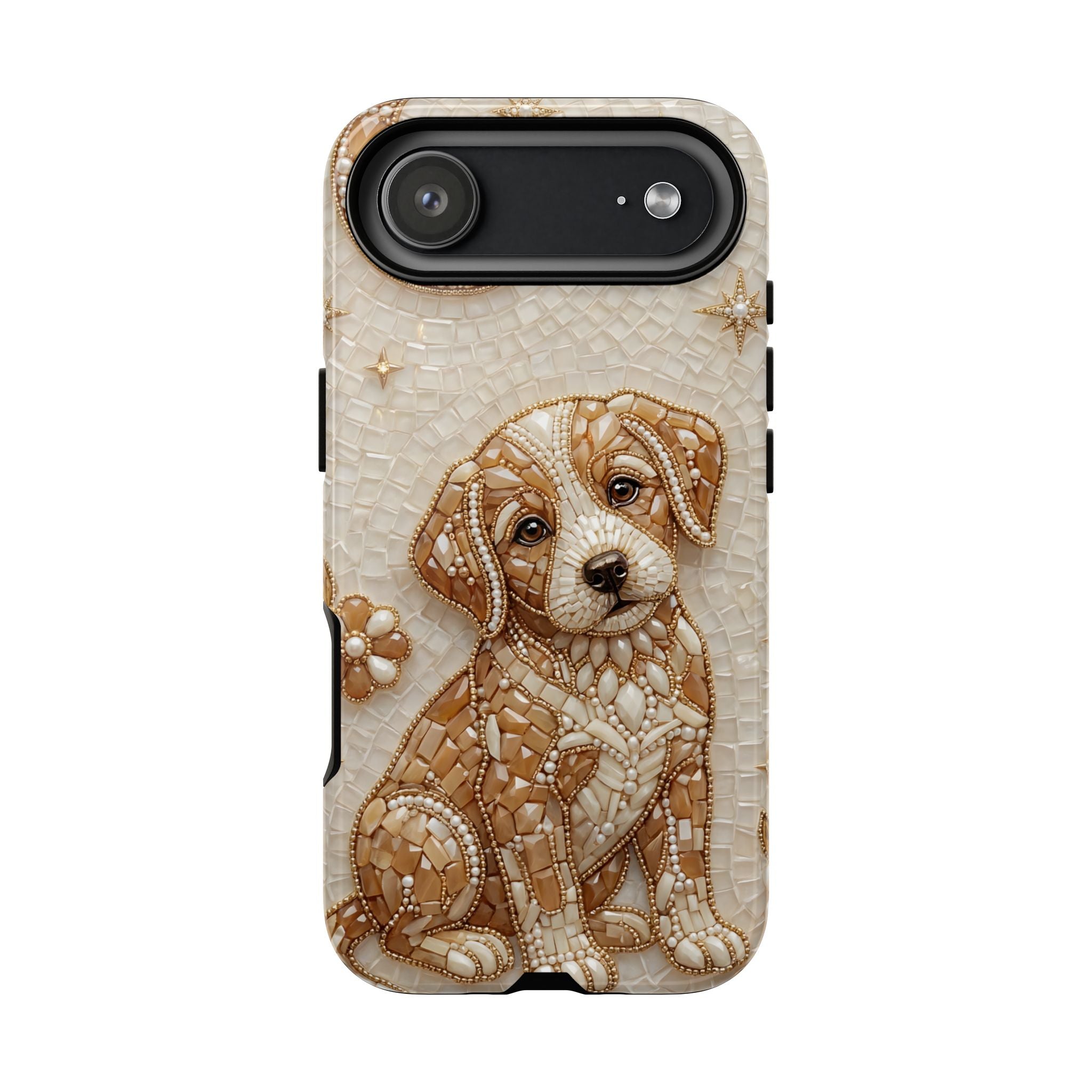Cute Mosaic Puppy iPhone Case — Protective Phone Cover with Brown Puppy Art