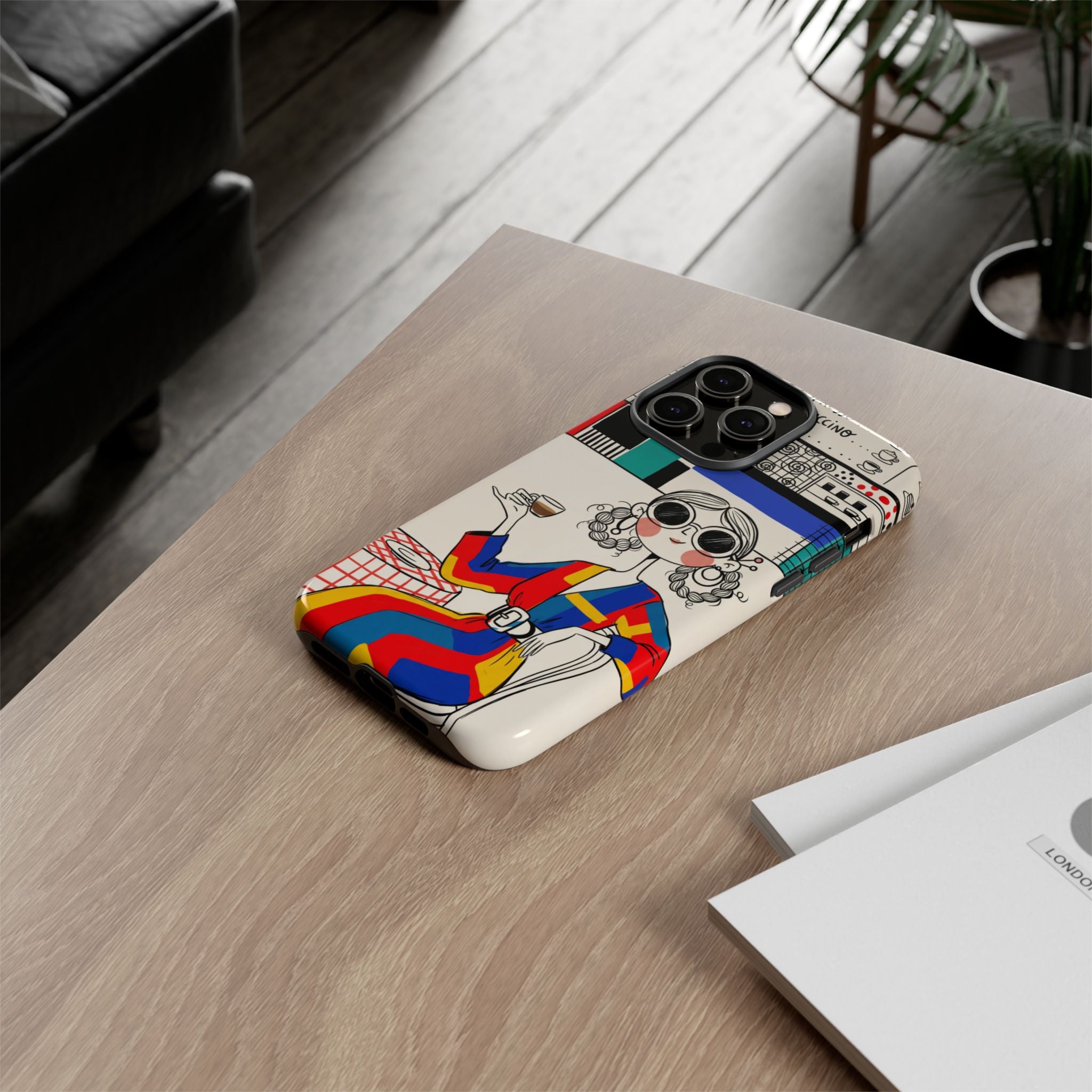 Retro Cafe iPhone Case | Colourful Chic Woman Illustration
