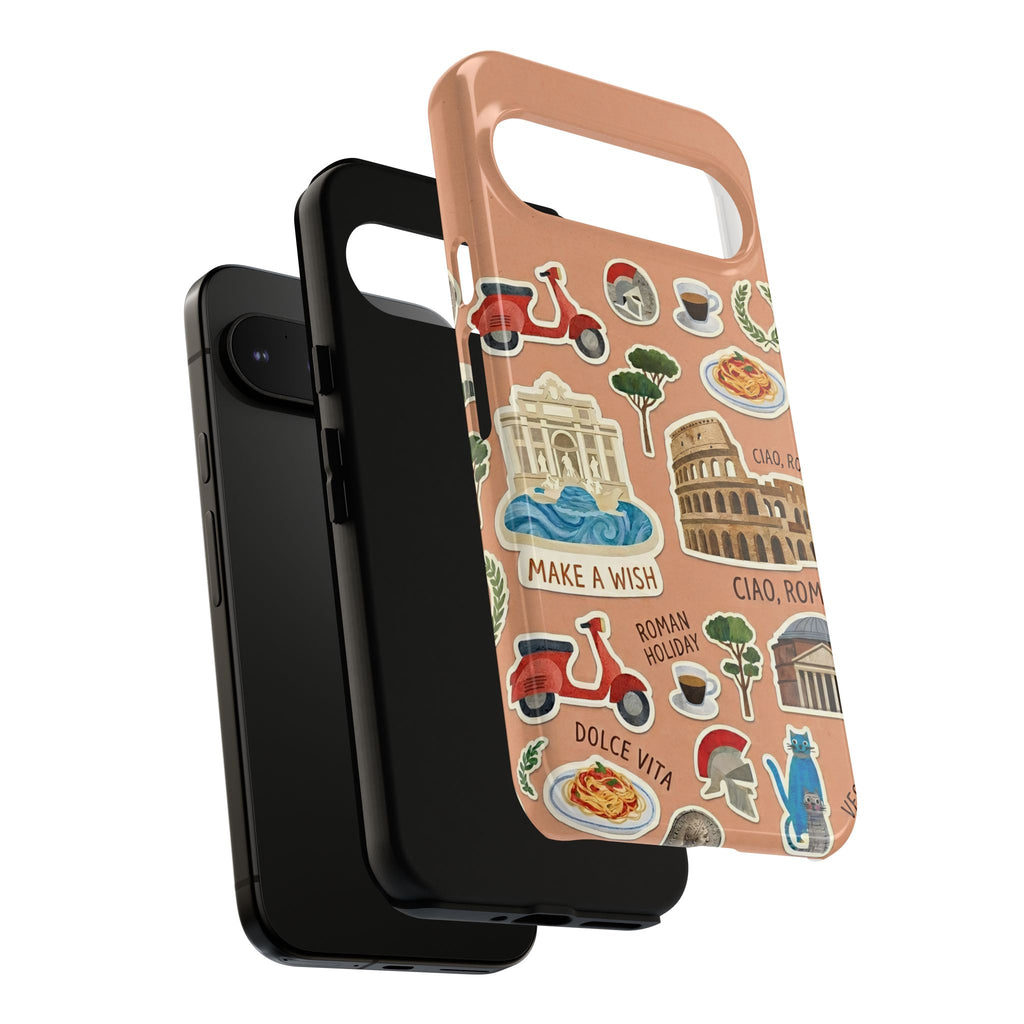Rome Italy Travel Tough Google Pixel Phone Case | Terracotta Scrapbook Sticker Cover