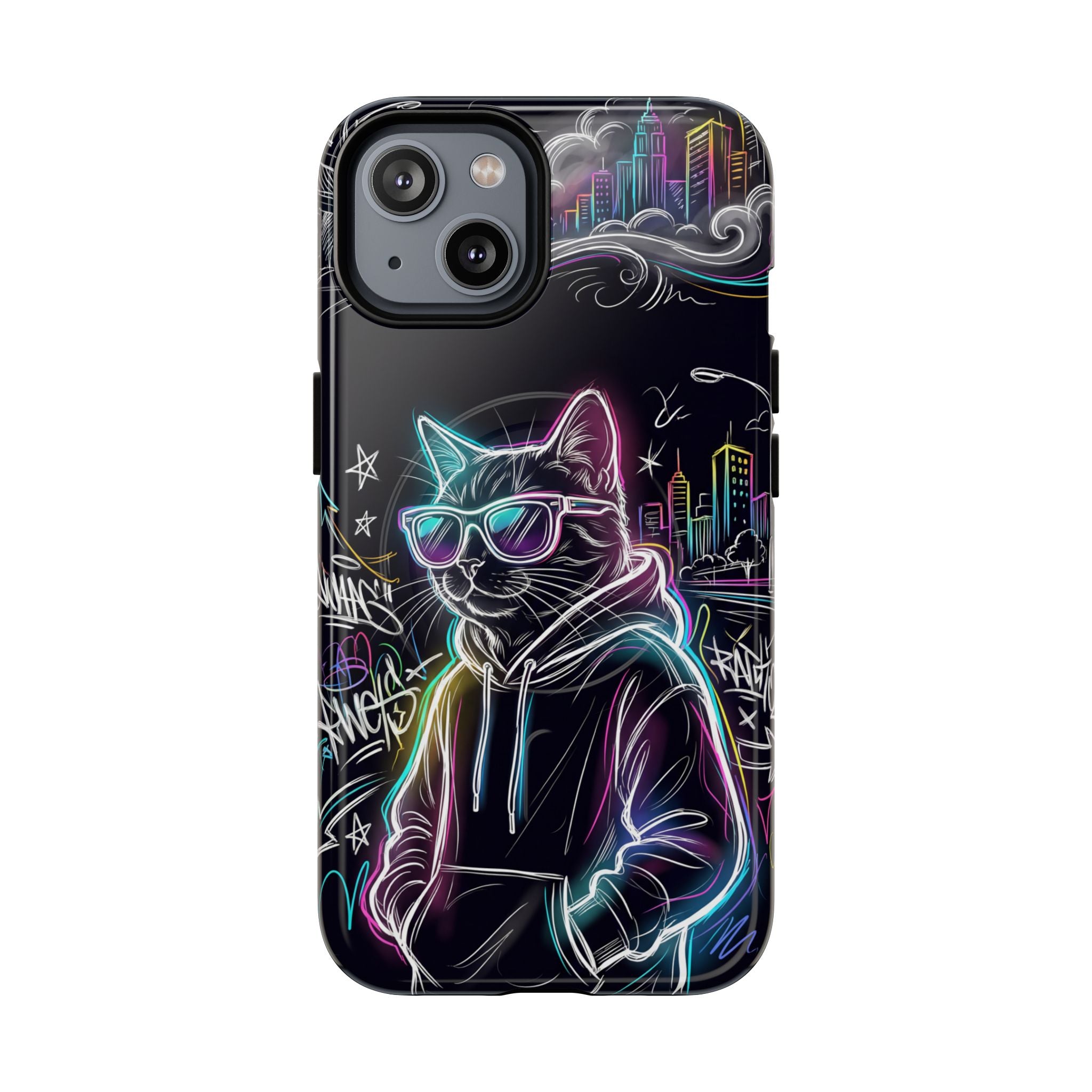 Cool Hoodie Neon Street Cat MagSafe iPhone Case