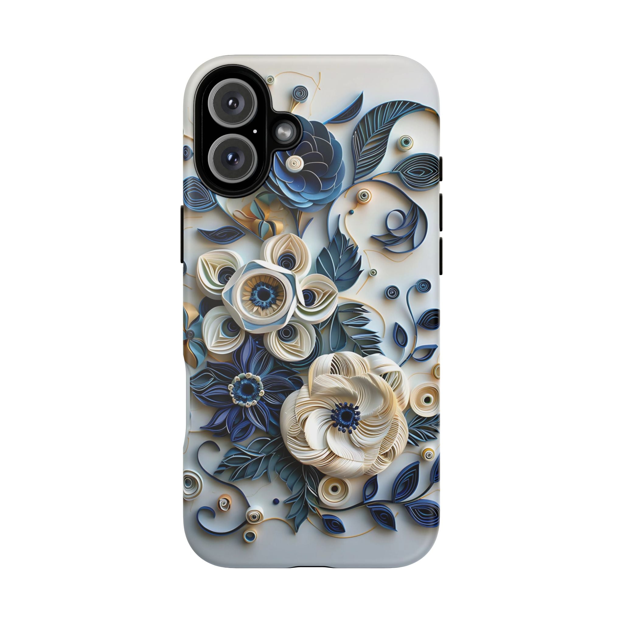 Floral Quilled Art iPhone Case — Blue & Cream Decorative Protection